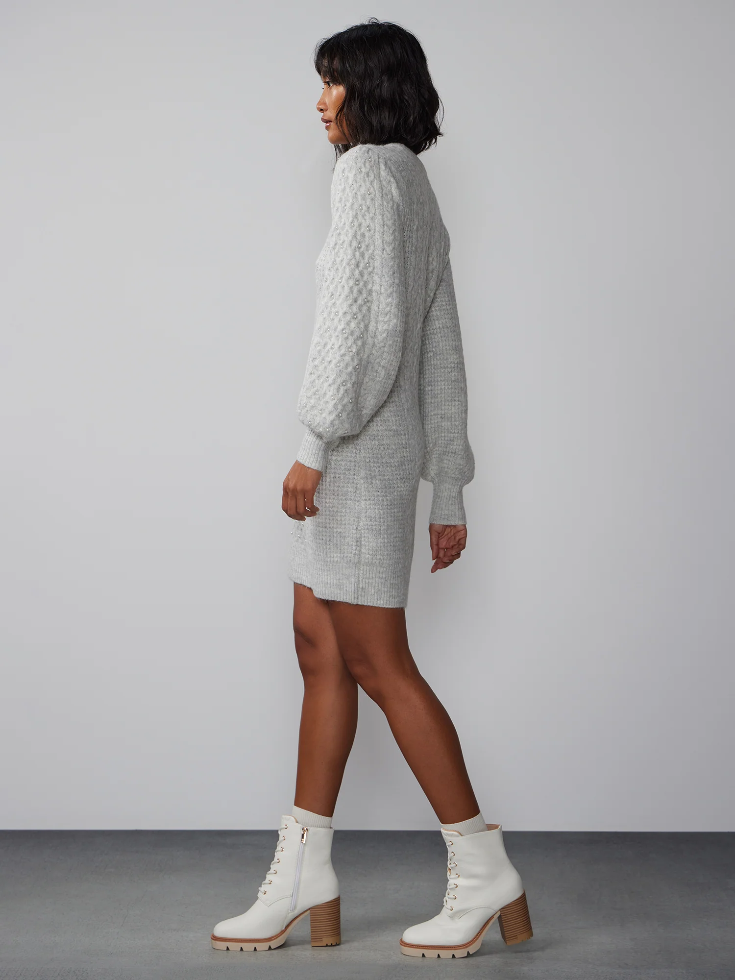 Cable Knit Pearl Embellished Sweater Dress - Image 2