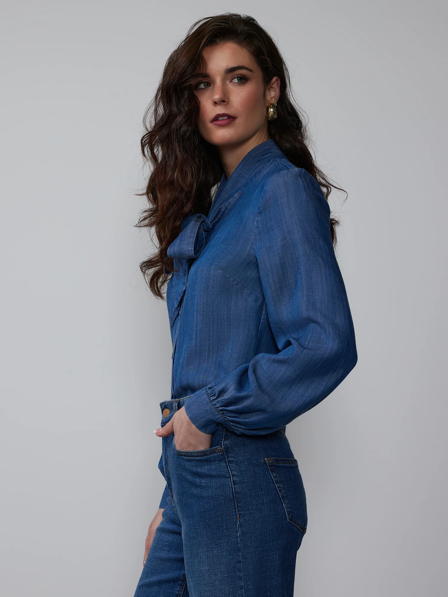 Chambray Bow Neck Blouse - Image 2