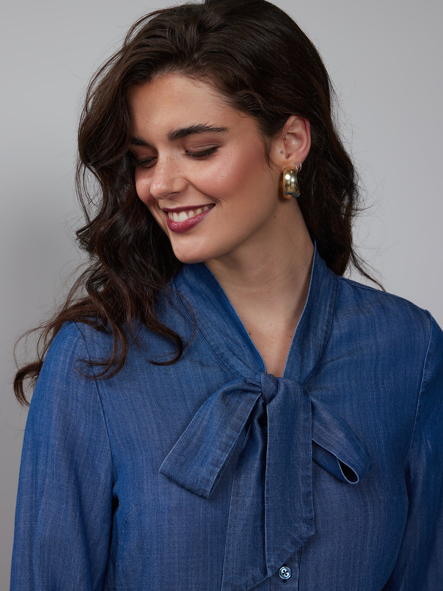 Chambray Bow Neck Blouse - Image 4
