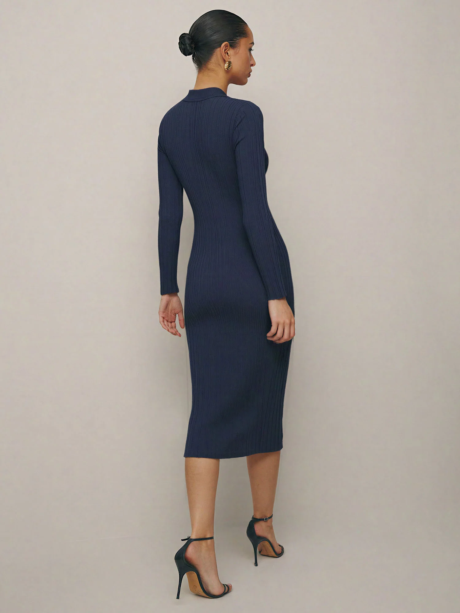 Collared Button Down Shirt Sweater Midi Dress - Image 4