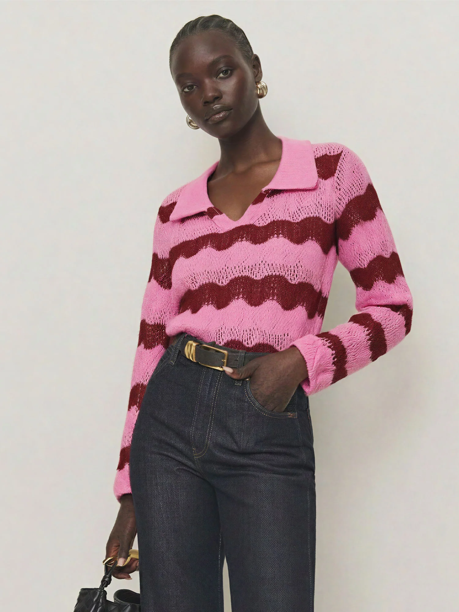 Collared Crochet Stripe Sweater