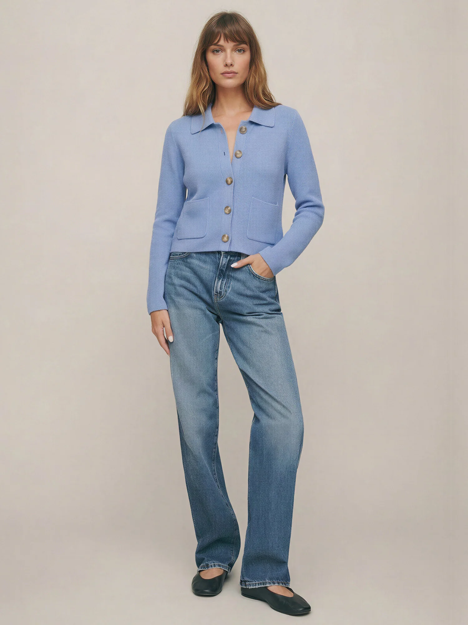 Long Sleeve Collared Knit Cardigan - Image 2