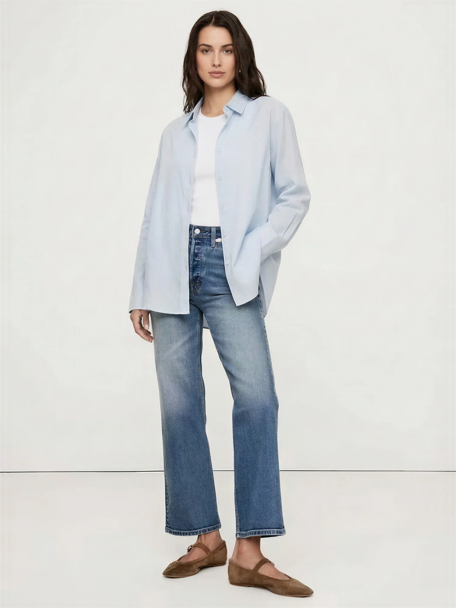 Long Sleeves Collared Linen Blend Rolled Sleeve Button Down Shirt - Image 2