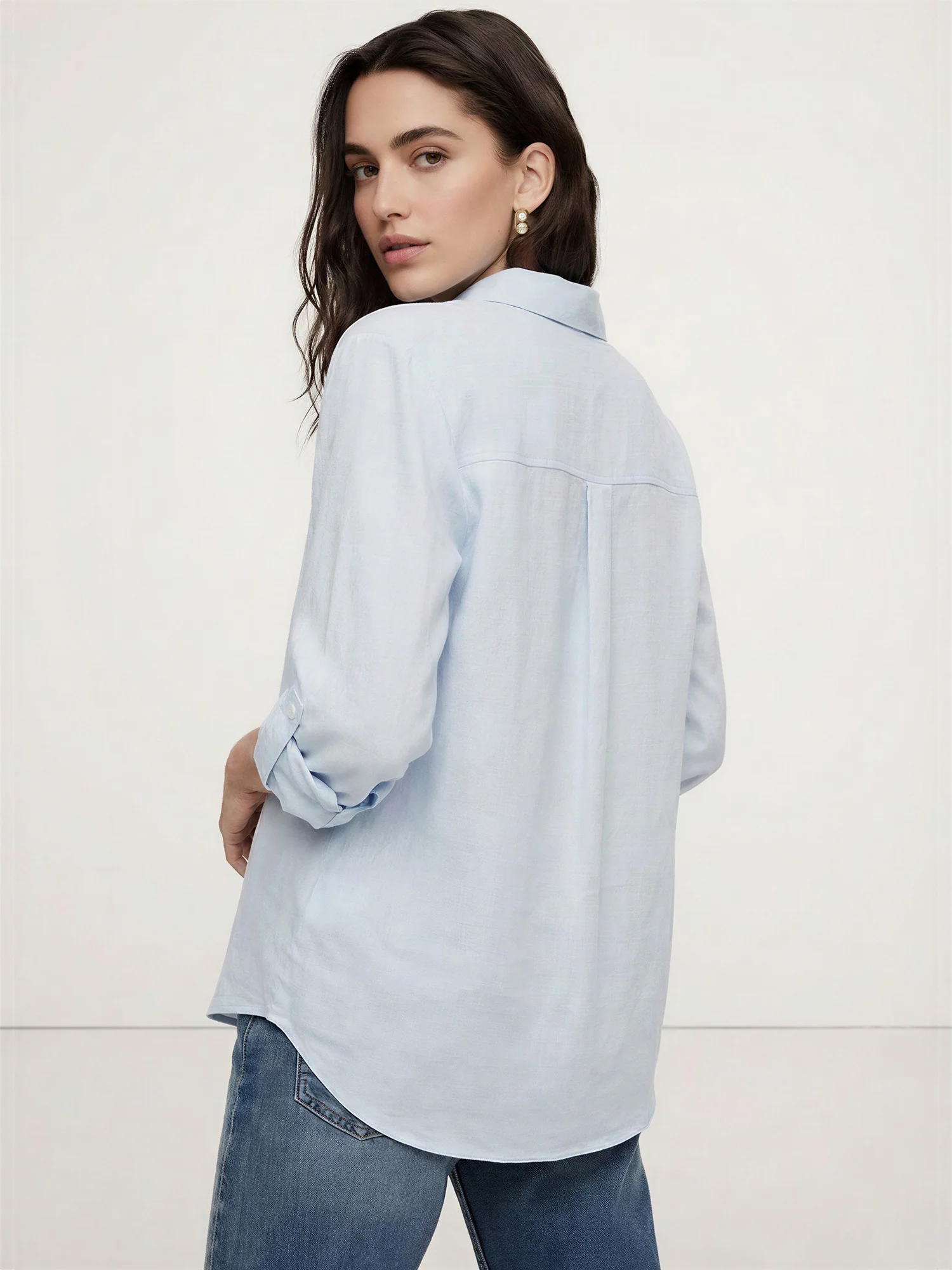 Long Sleeves Collared Linen Blend Rolled Sleeve Button Down Shirt - Image 3