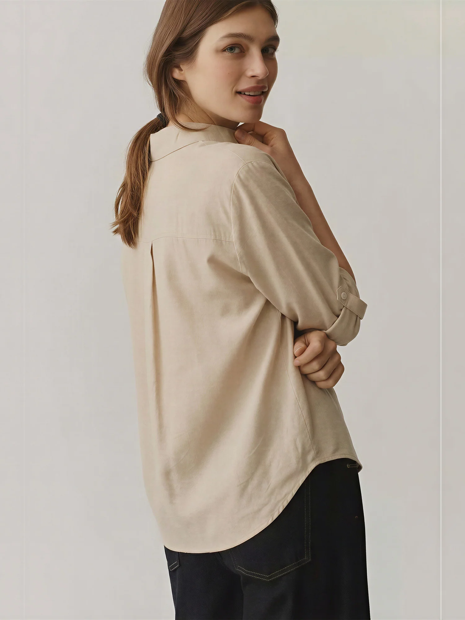 Long Sleeves Collared Linen Blend Rolled Sleeve Button Down Shirt - Image 8