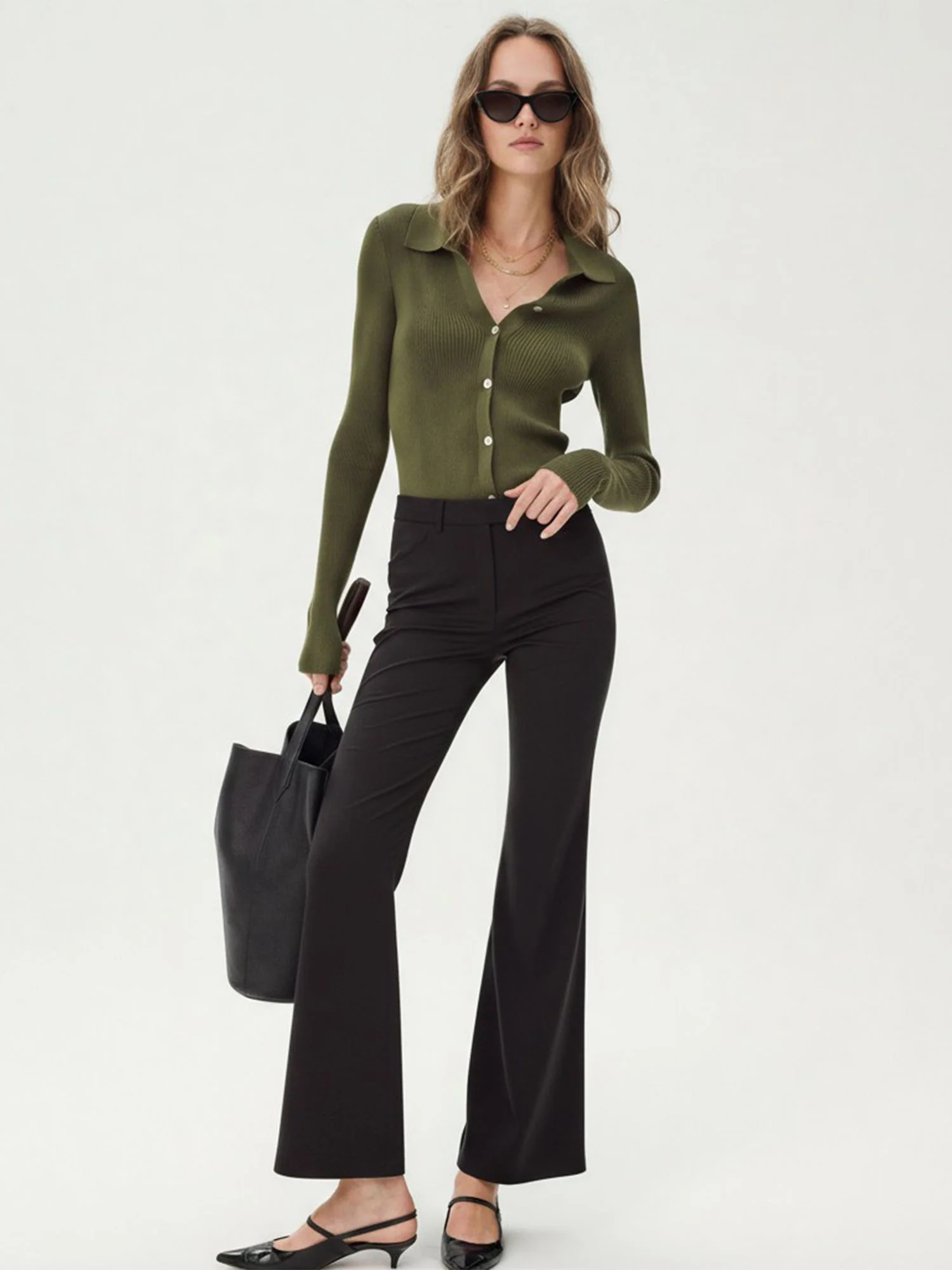 Collared Rib Button Front Sweater - Image 5