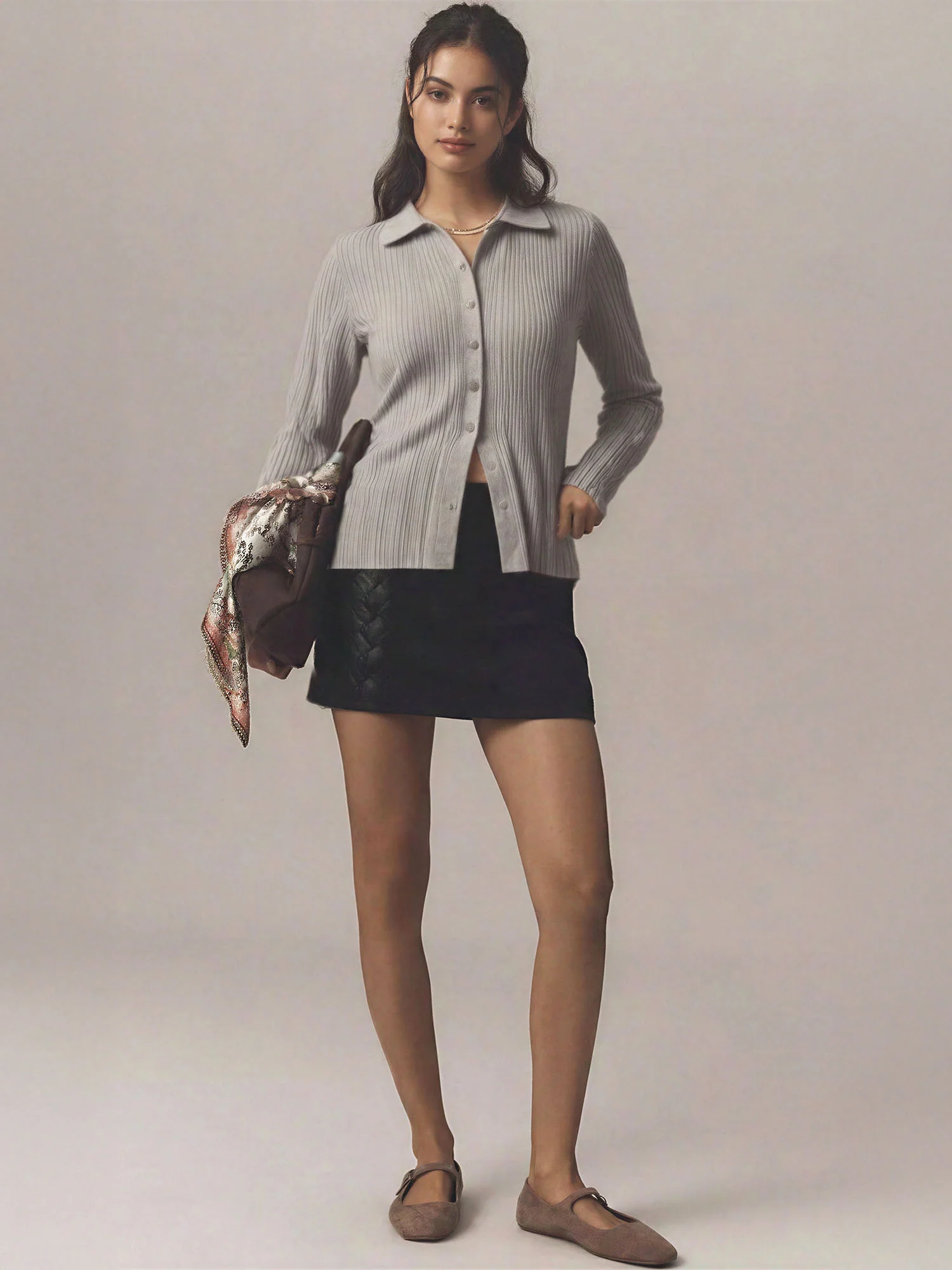 Collared Ribbed Button Down Sweater - Image 17