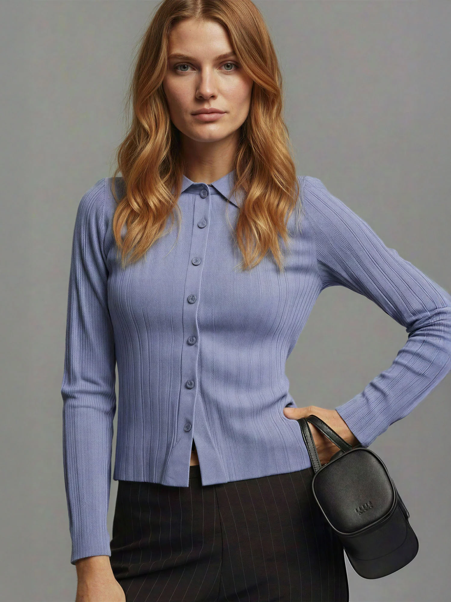 Collared Ribbed Button Down Sweater - Image 8