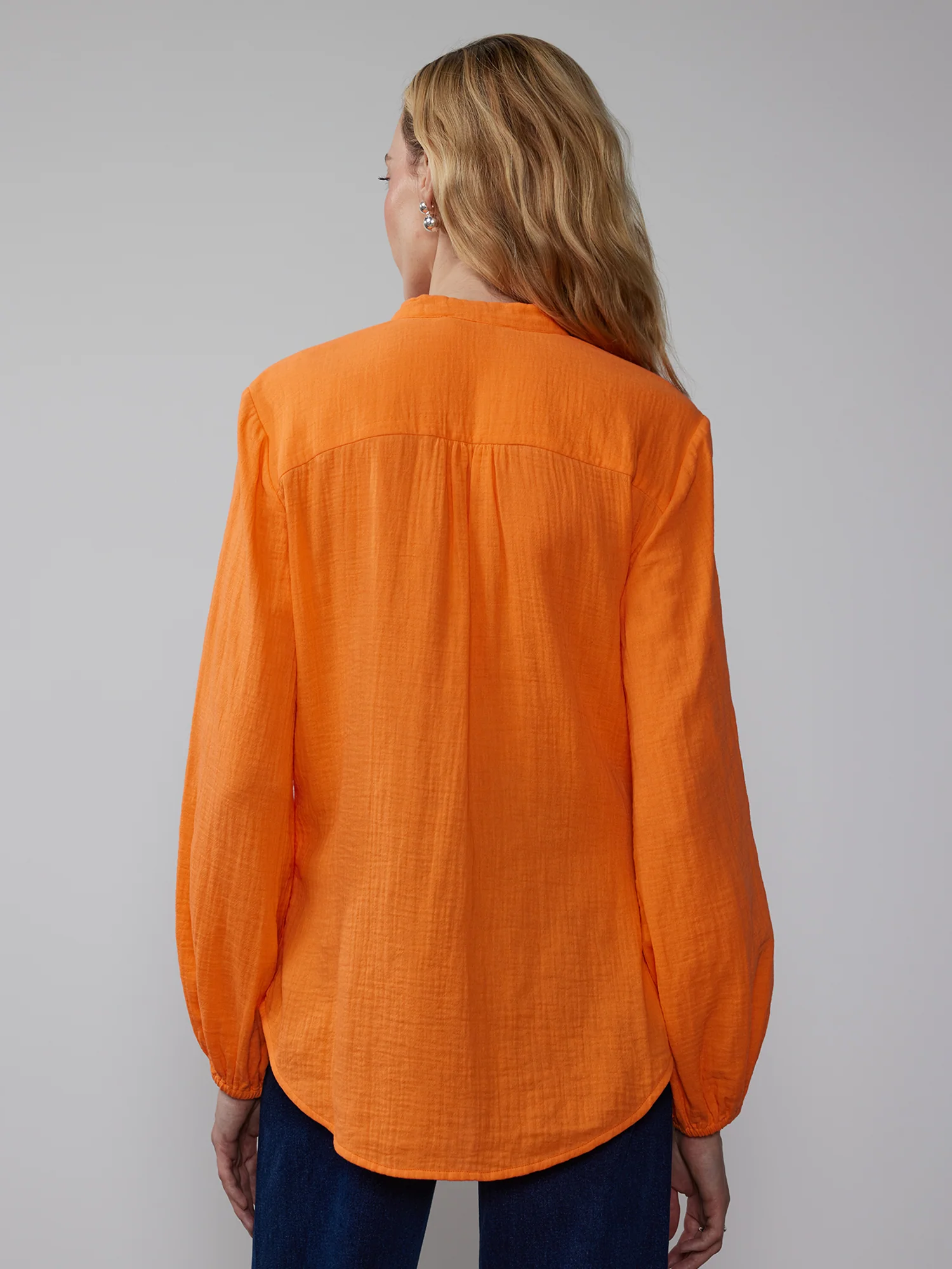 Balloon Sleeve Cotton Gauze Button Down Shirt - Image 3