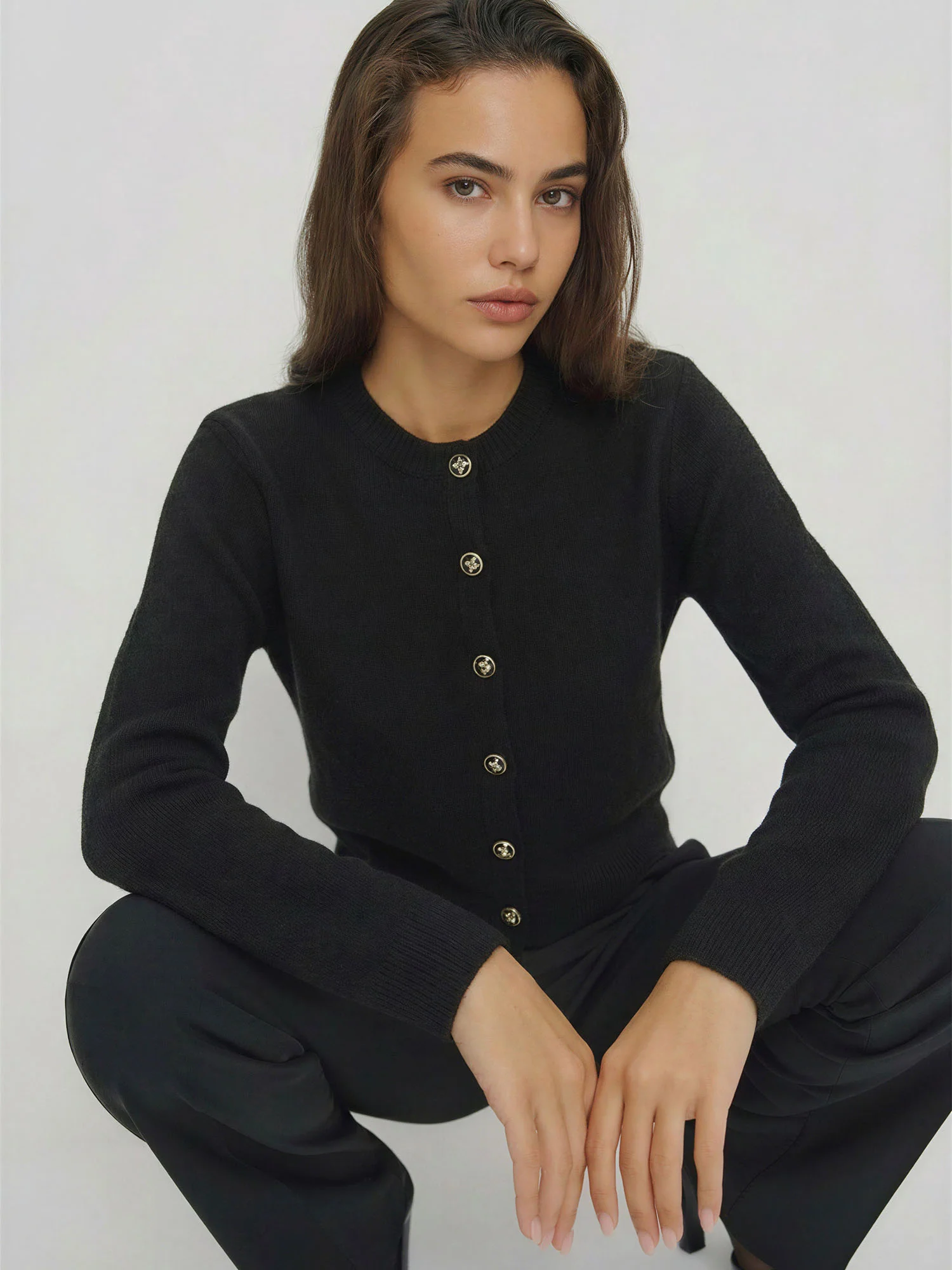 Crew Neck Front Cardigan