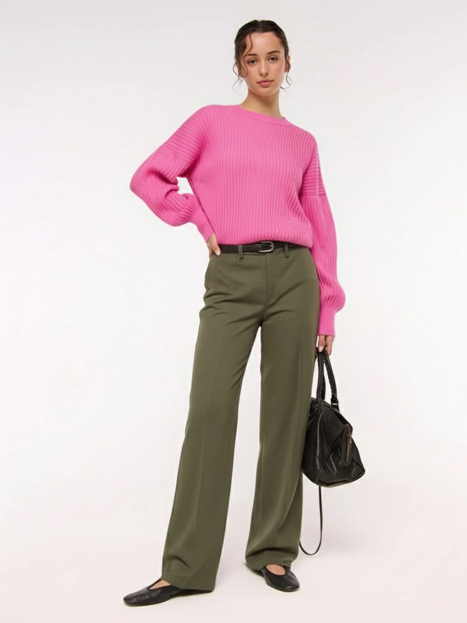 Crew Neck Ribbed Drop Shoulder Sweater - Image 2