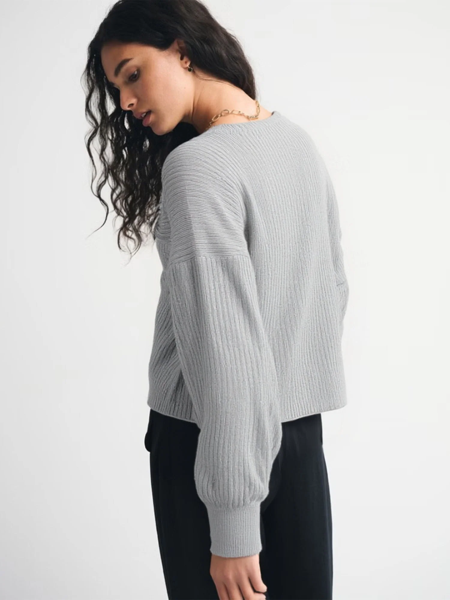 Crew Neck Ribbed Drop Shoulder Sweater - Image 9