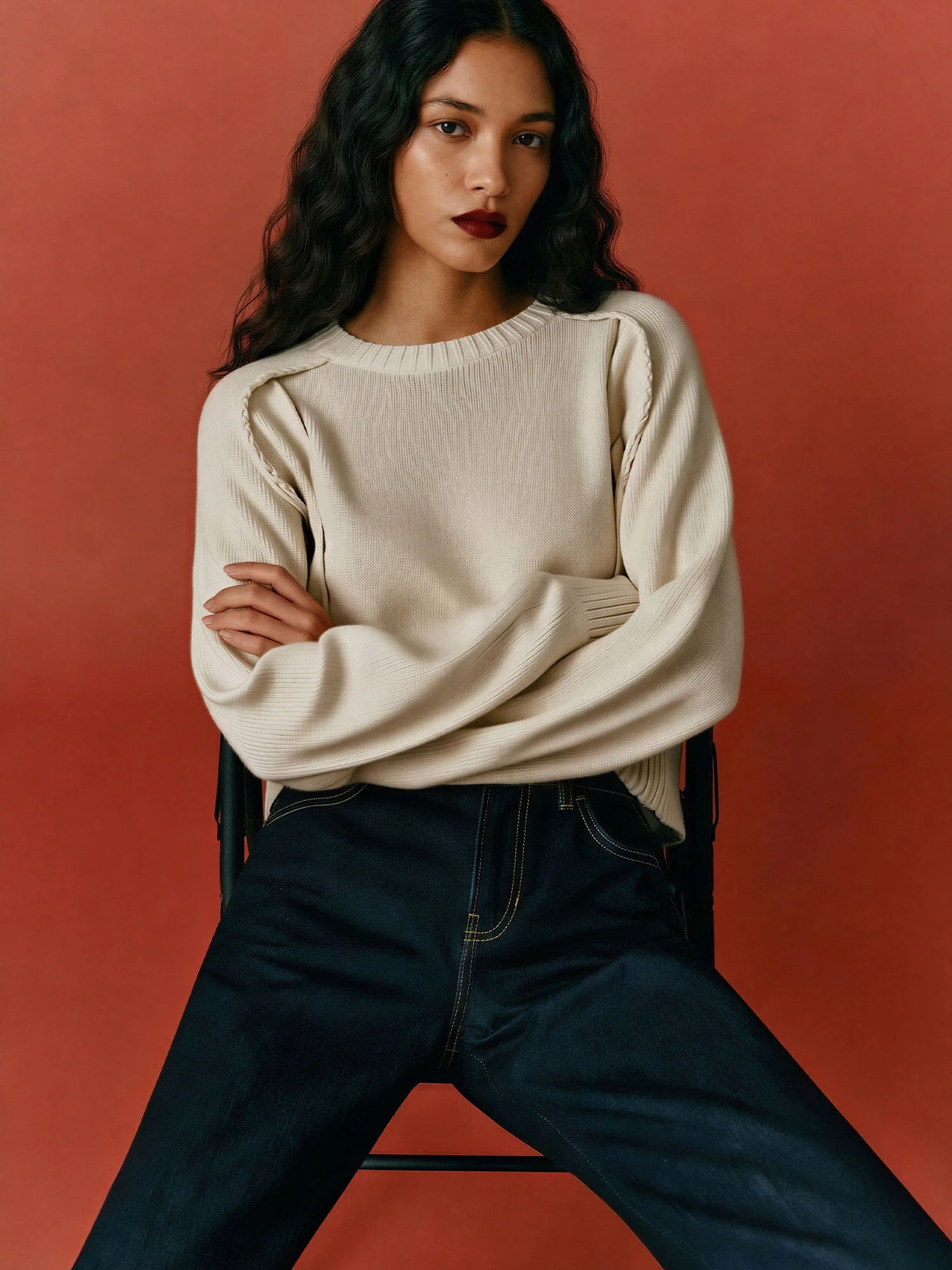 Crew Neck Seam Detail Sweater - Image 12