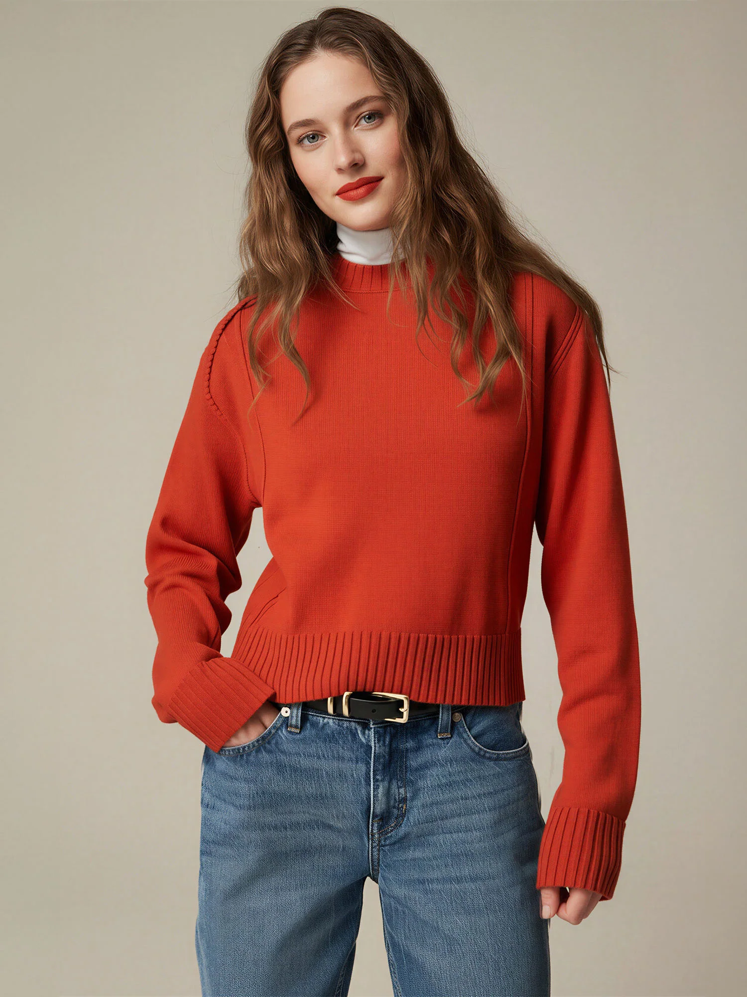 Crew Neck Seam Detail Sweater - Image 7