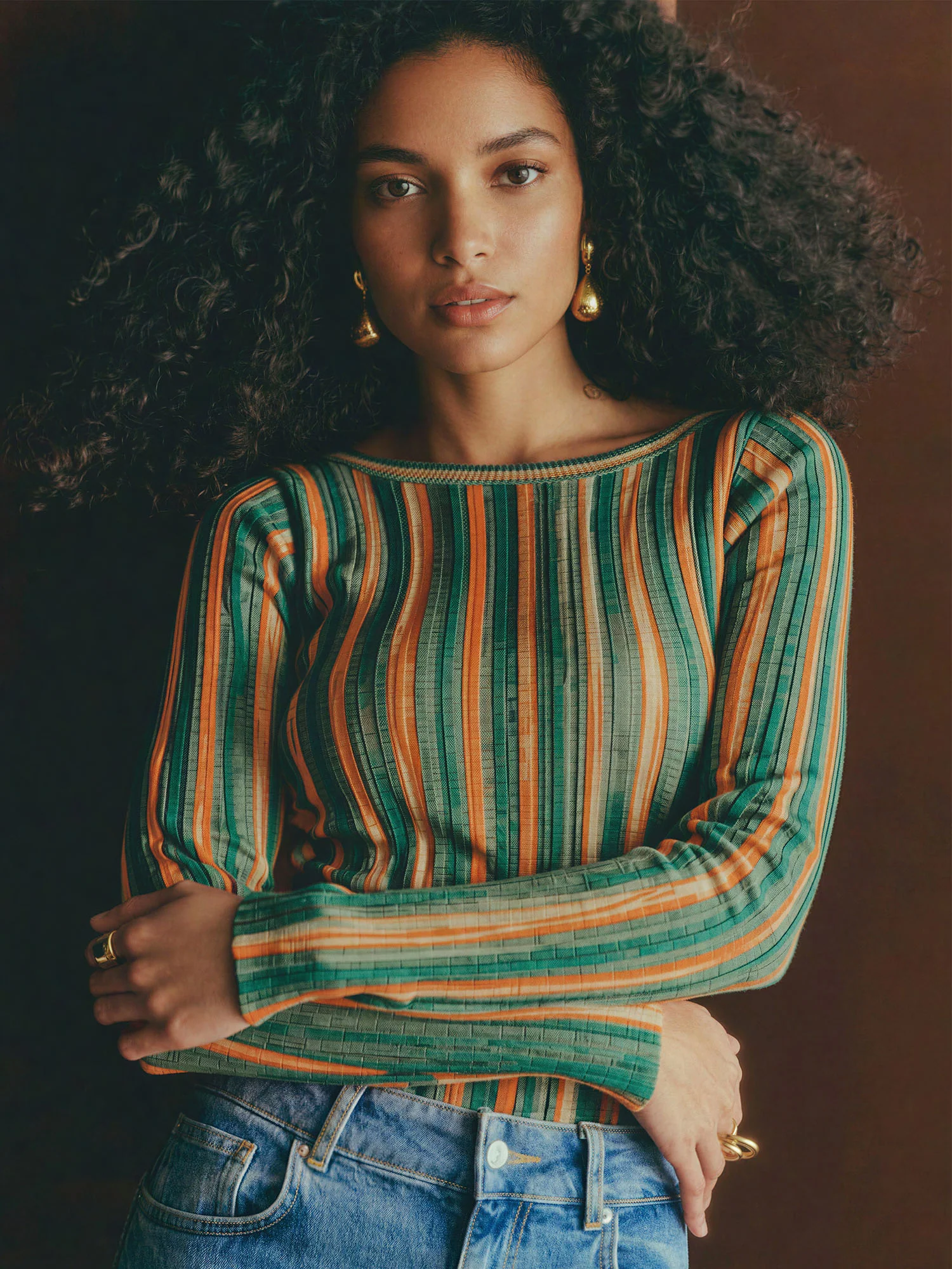 Crew Neck Vertical Stripe Sweater