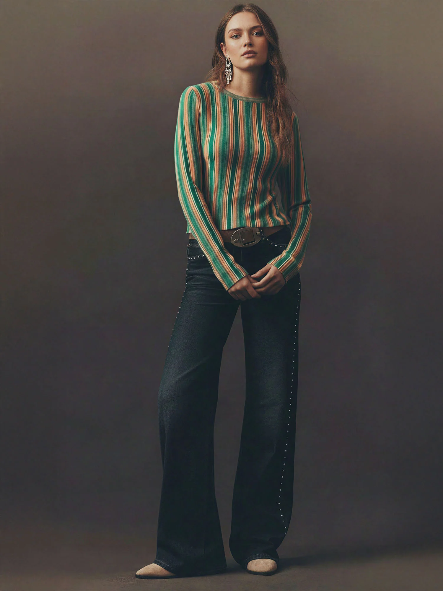 Crew Neck Vertical Stripe Sweater - Image 3