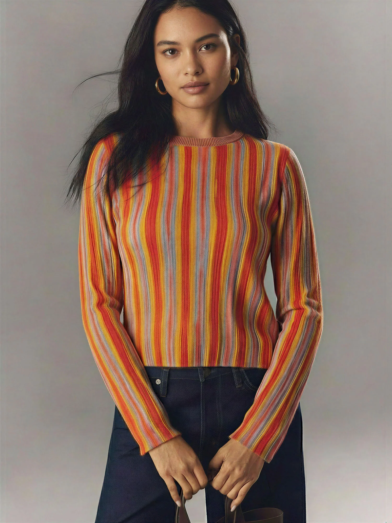 Crew Neck Vertical Stripe Sweater - Image 6