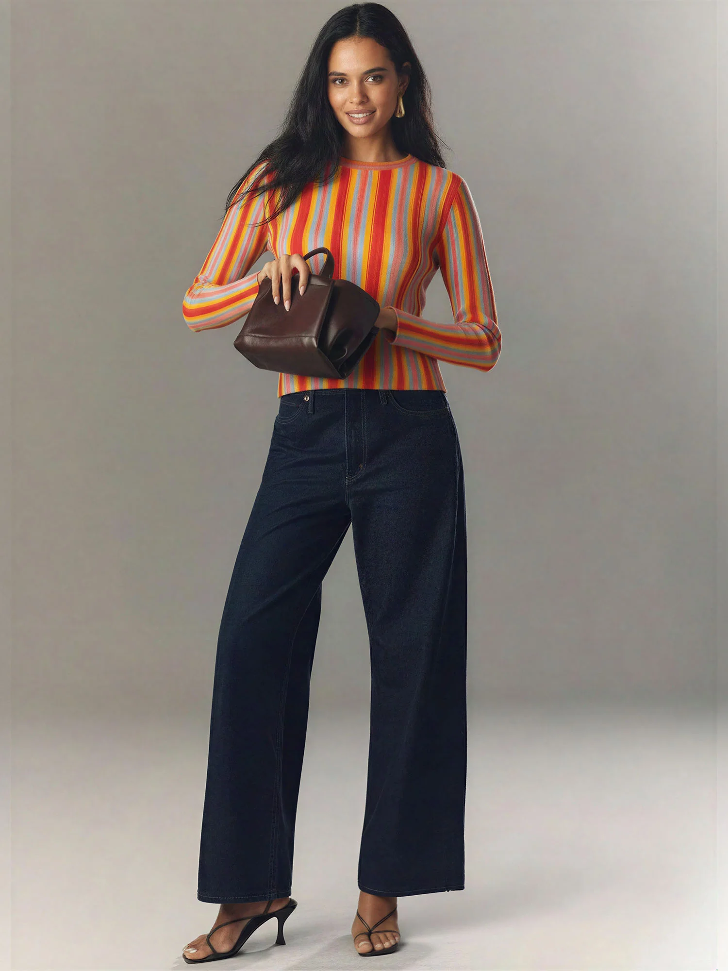 Crew Neck Vertical Stripe Sweater - Image 7