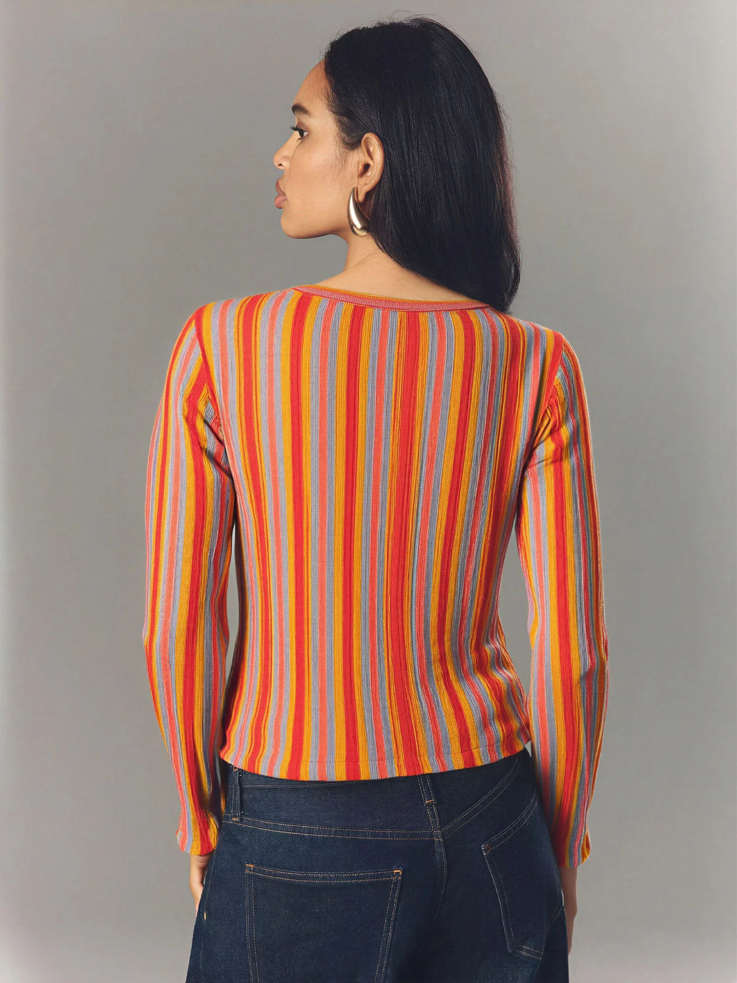 Crew Neck Vertical Stripe Sweater - Image 8