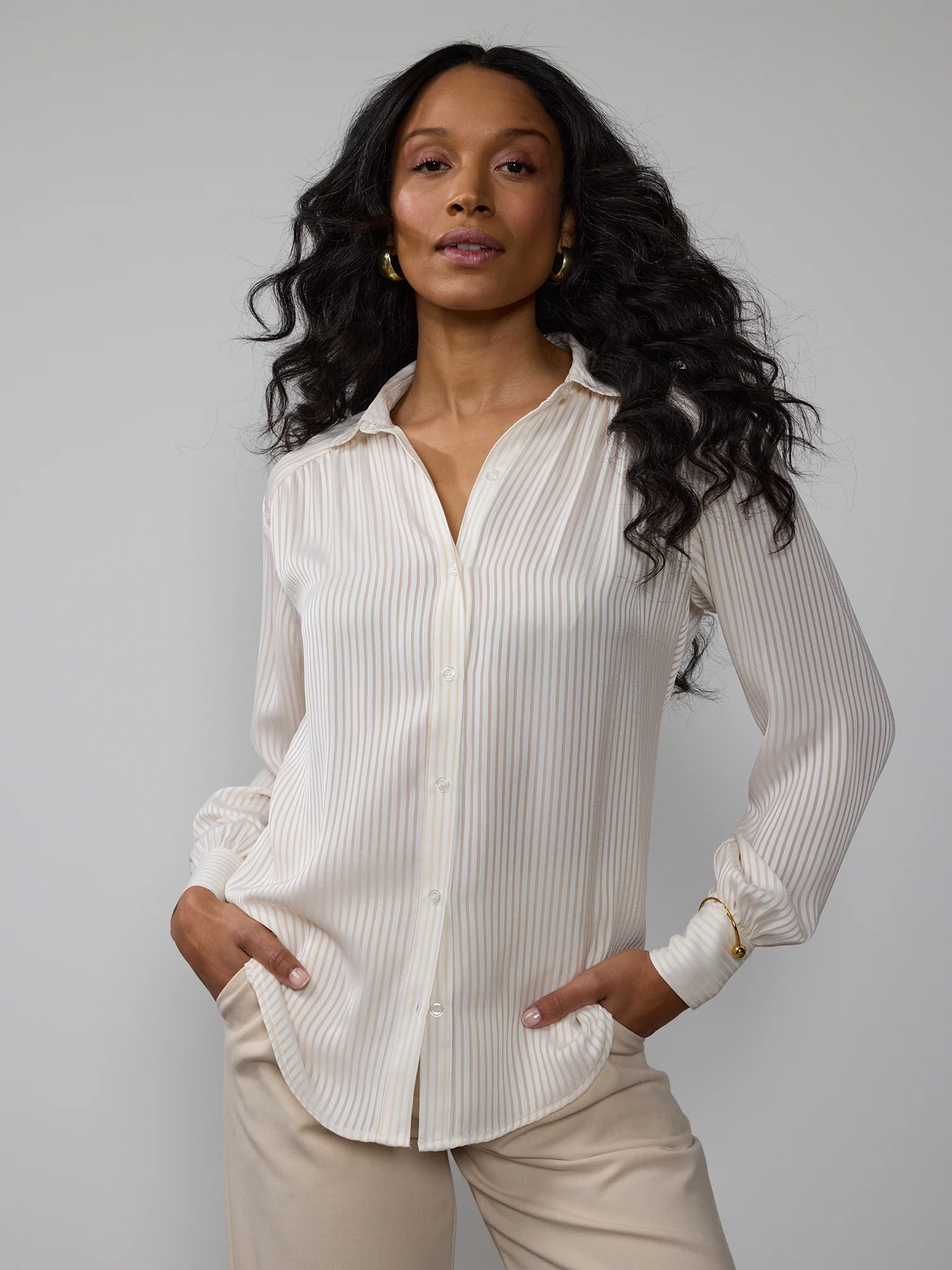 Drapey Stripe Button Down Shirt - Image 10