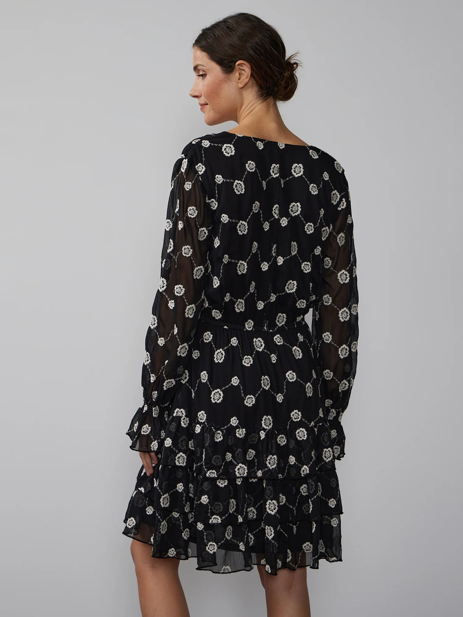 Long Sleeve Floral Chiffon Dress - Image 3