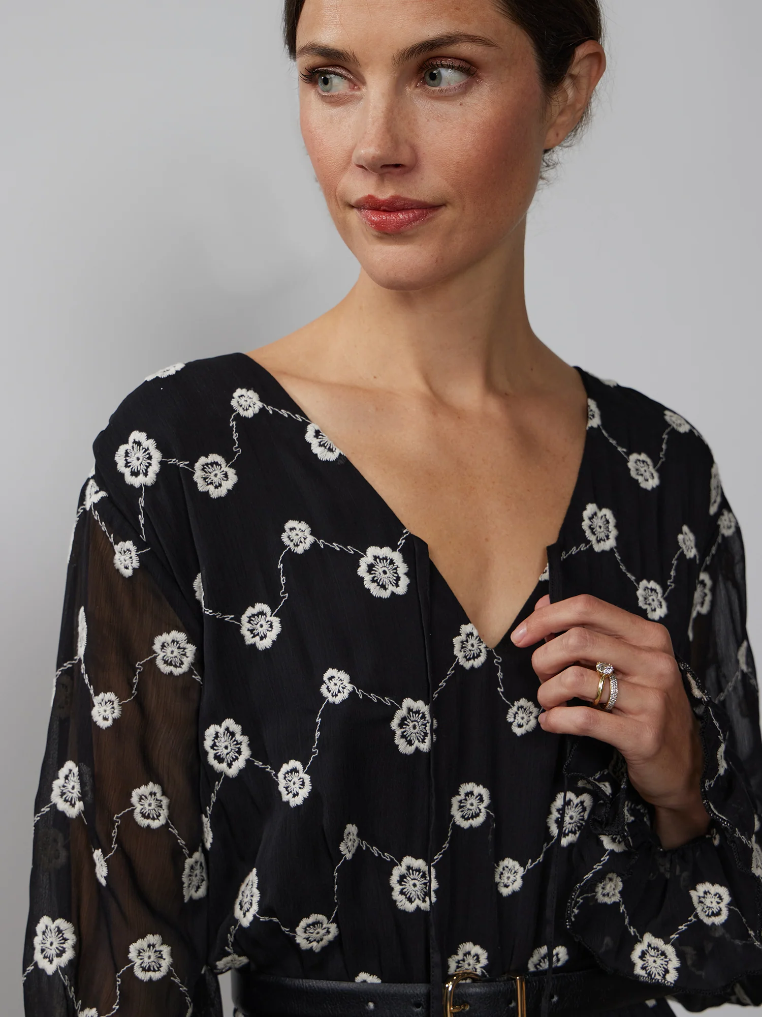 Long Sleeve Floral Chiffon Dress - Image 4
