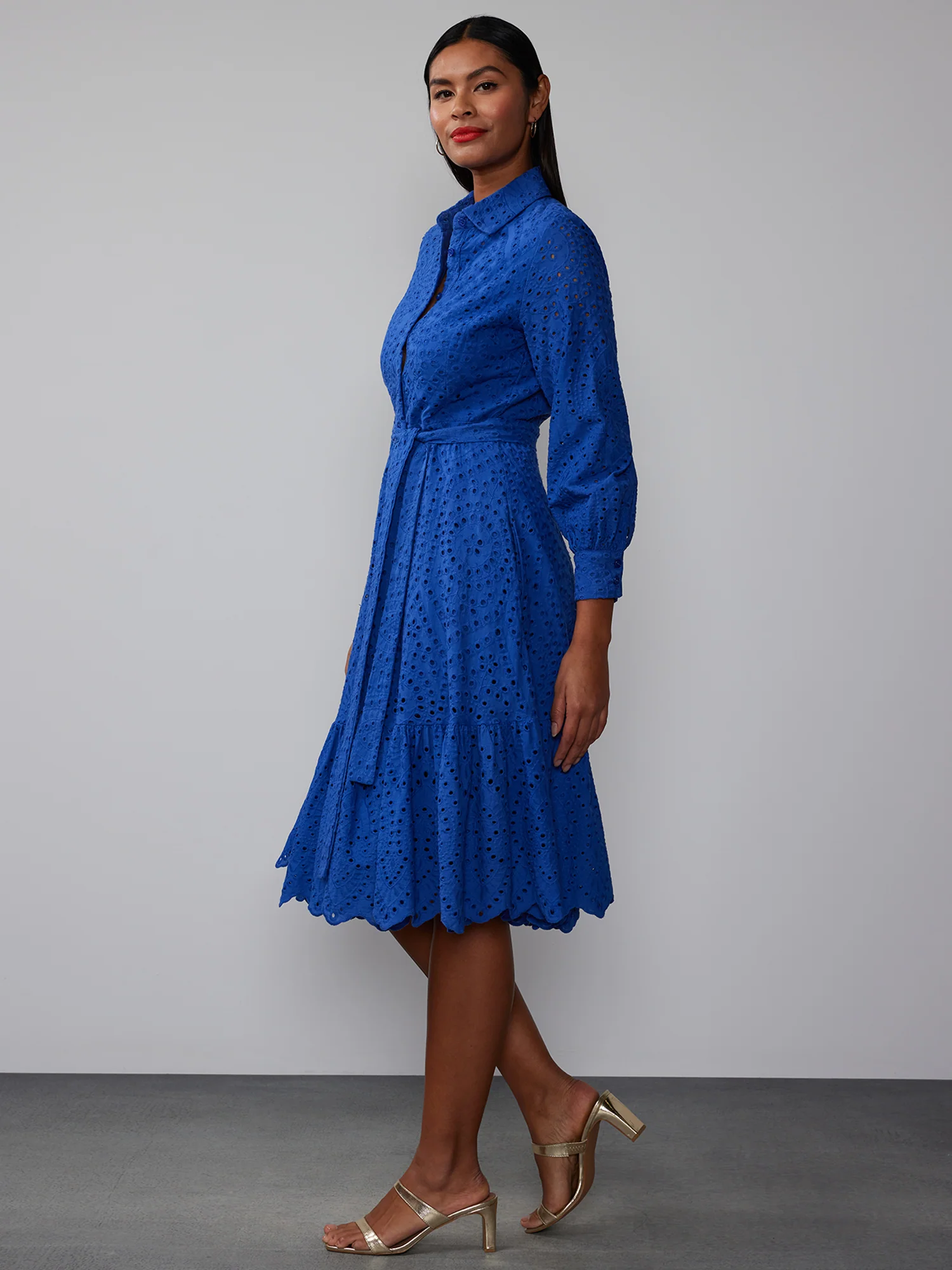Eyelet Tiered Belted Maxi Dress - Image 2