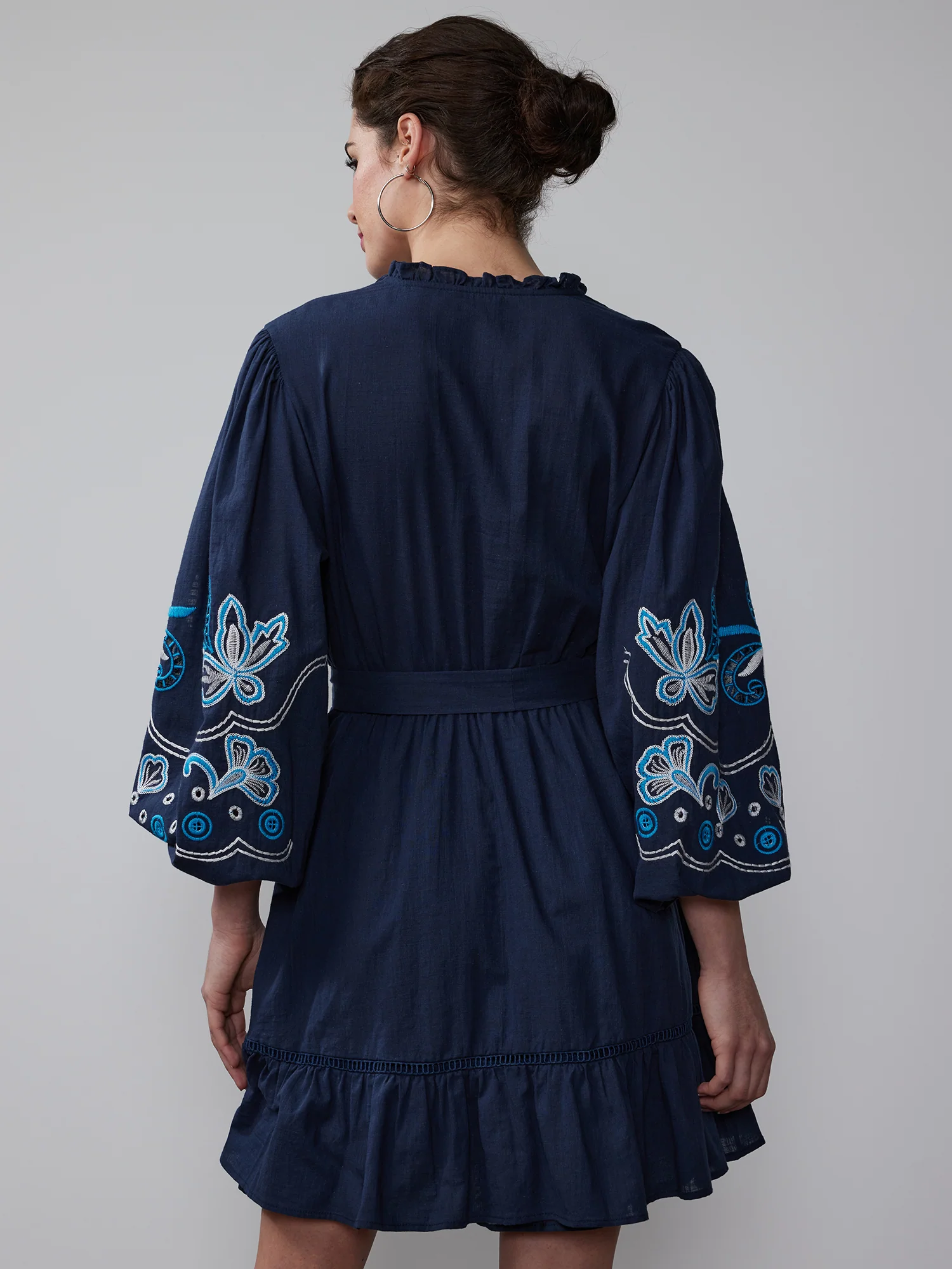 Floral Embroidery Cotton Mini Dress - Image 3