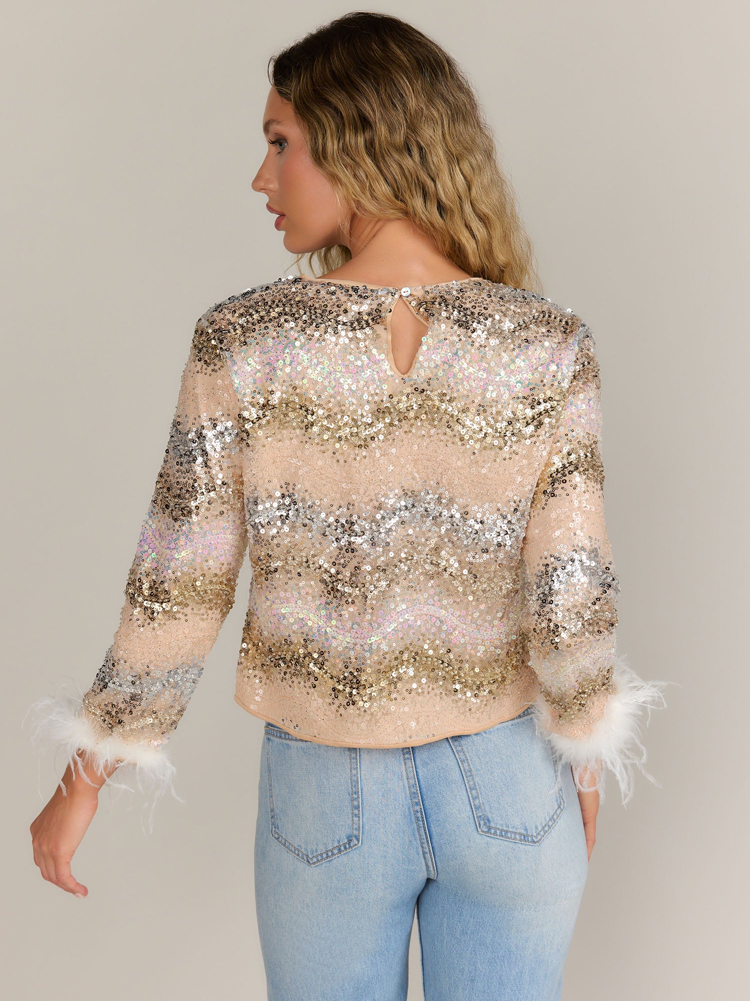 Blue B Feather Trim Glitter Top - Brands We Love - Image 3
