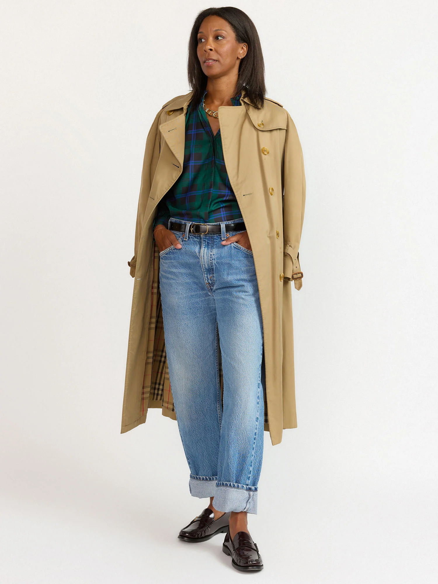 Ruffle Sleeve Mock Neck Flannel Blouse - Image 2