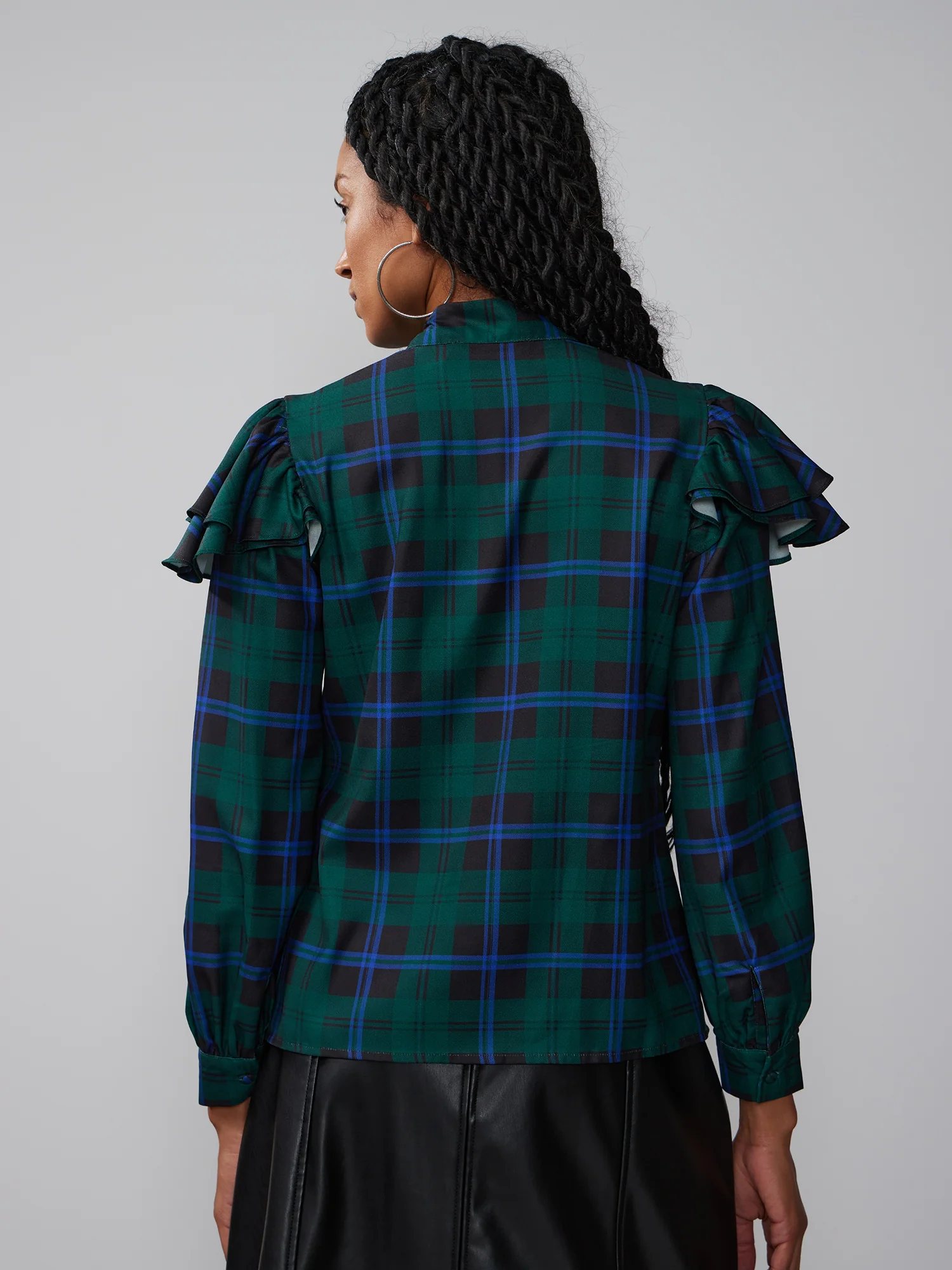 Ruffle Sleeve Mock Neck Flannel Blouse - Image 6
