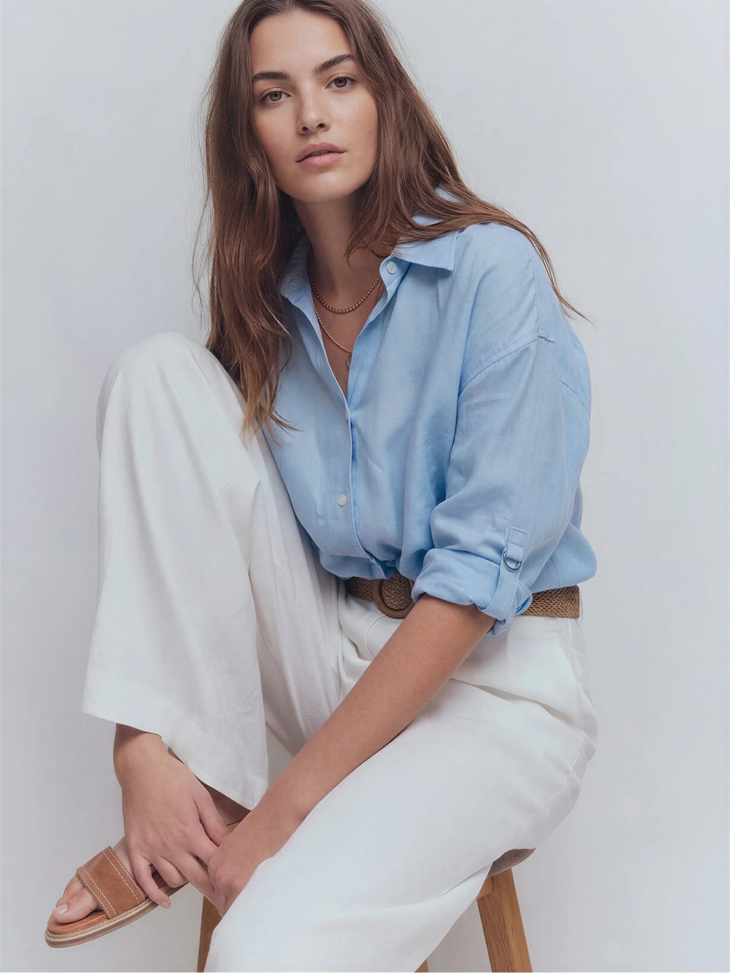 Longsleeves Linen Blend Twist Hem Button Down Crop Shirt - Image 2