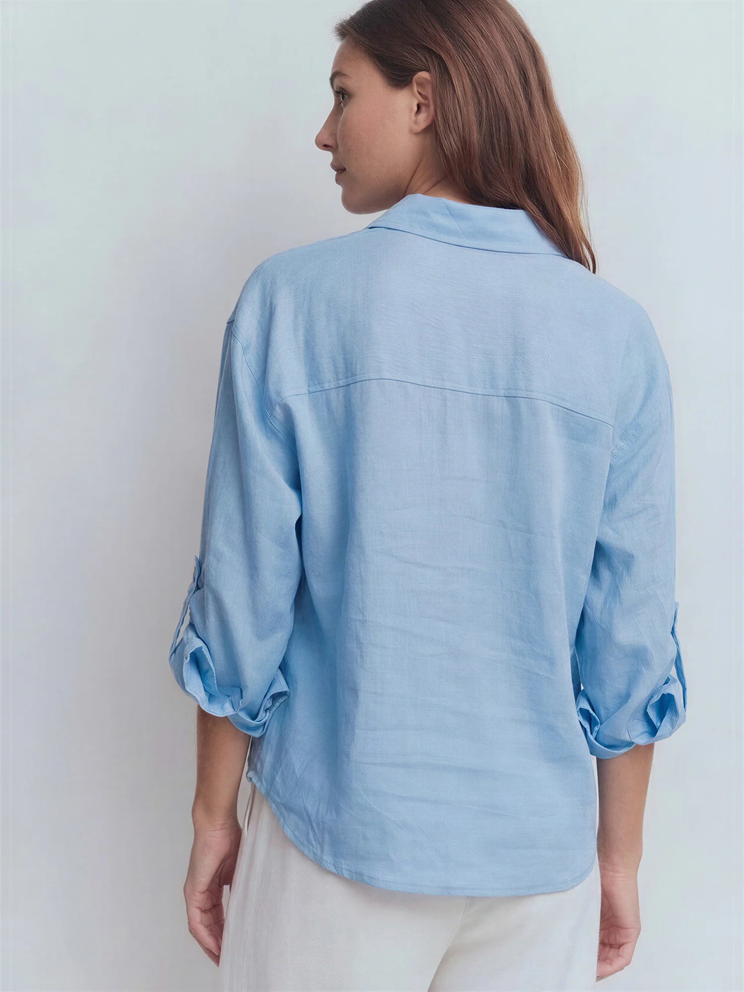 Longsleeves Linen Blend Twist Hem Button Down Crop Shirt - Image 5
