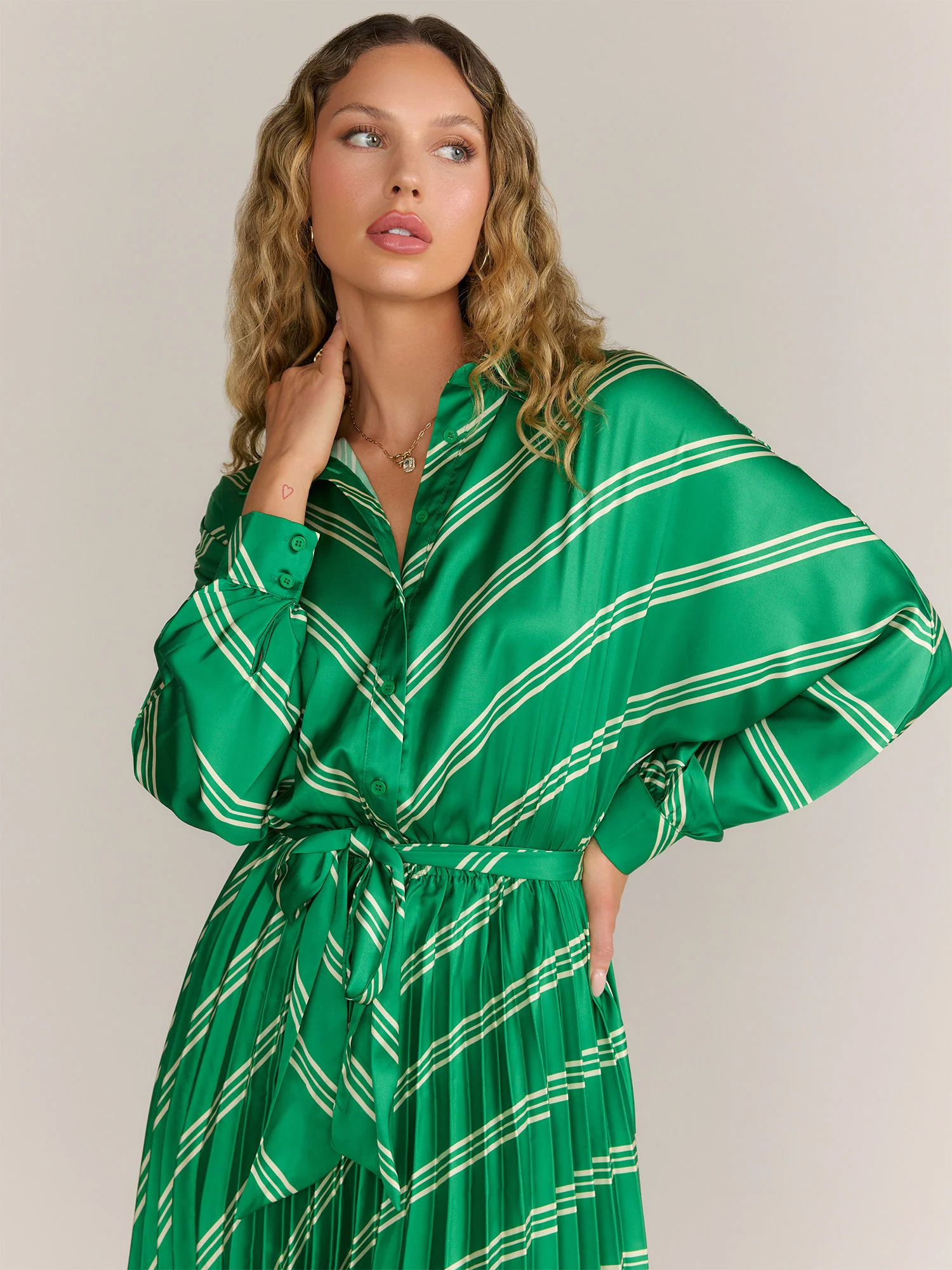 Flying Tomato Long Sleeve Striped Pleated Dress - Brands We Love - Image 3