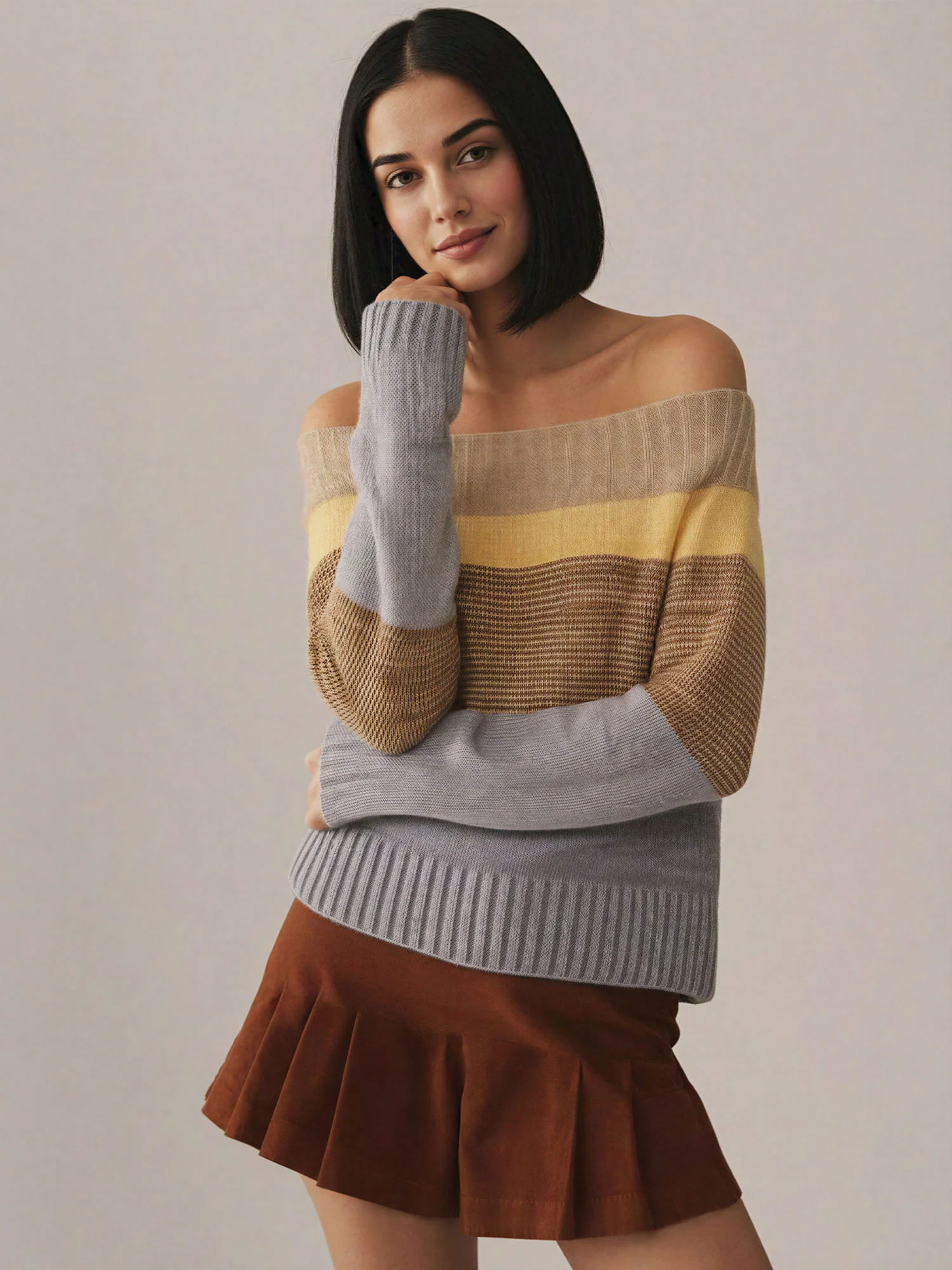 Mixed Stripe Off The Shoulder Sweater