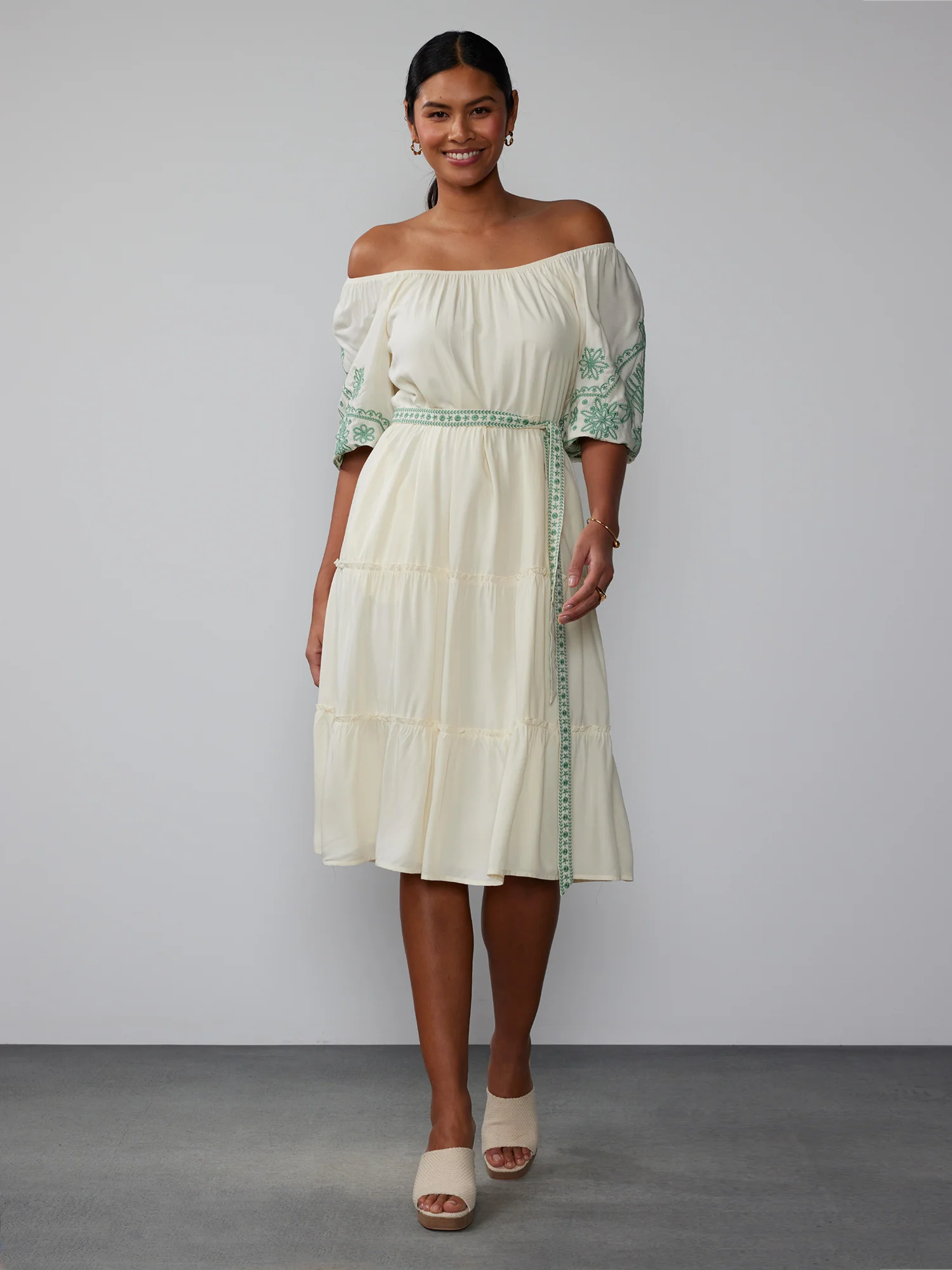 Off Shoulder Embroidered Dress