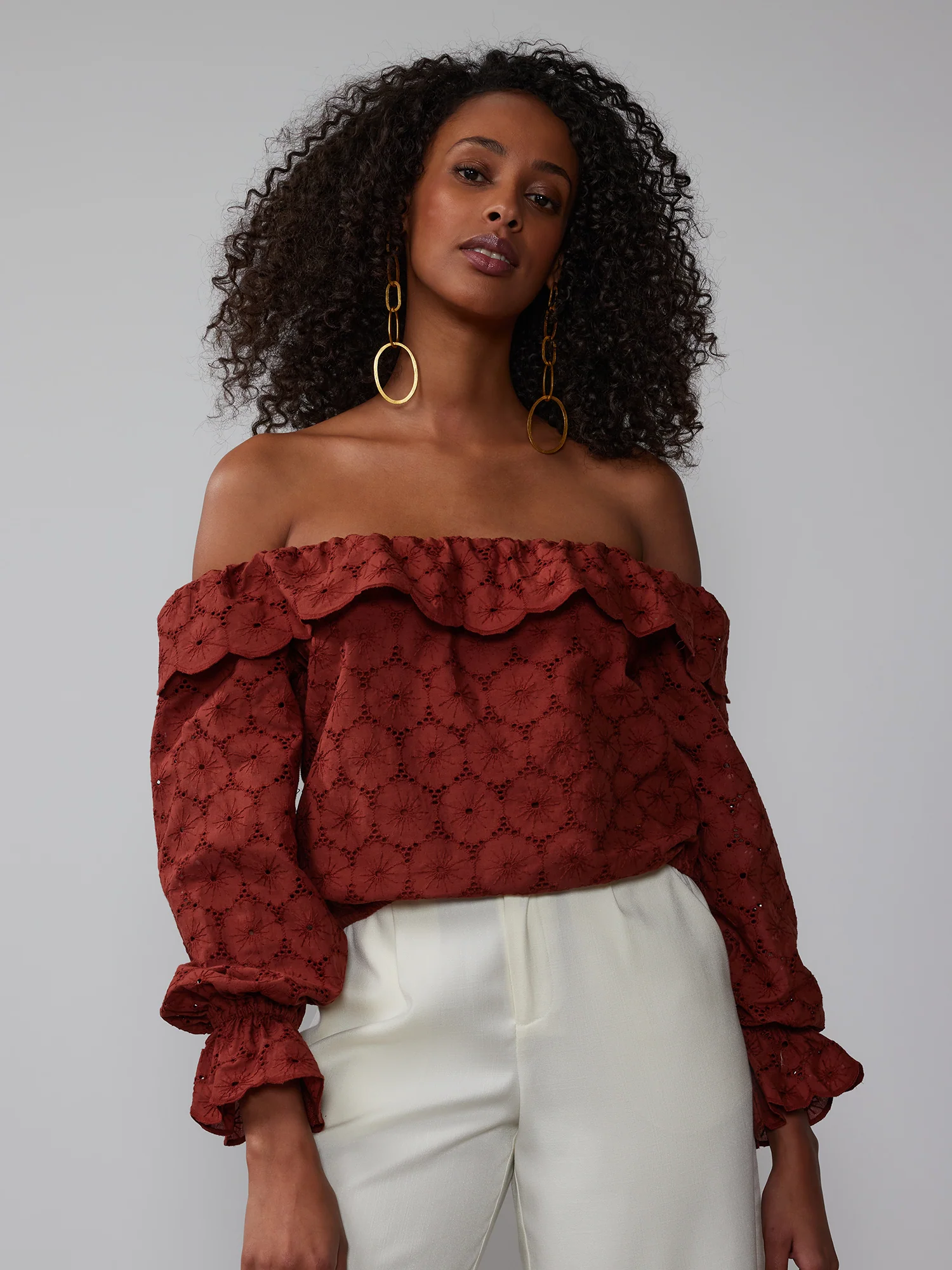 Off-The-Shoulder Eyelet Flounce Blouse - Image 6