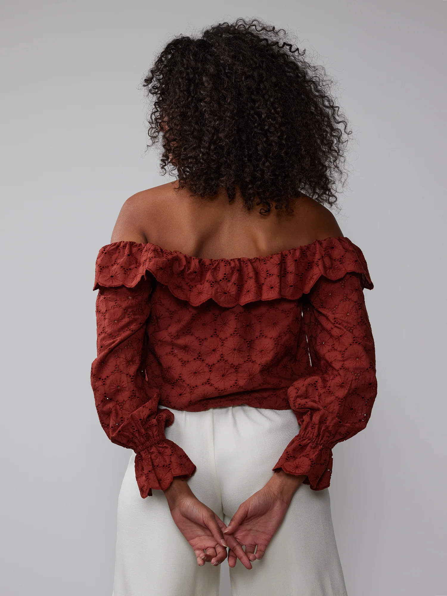 Off-The-Shoulder Eyelet Flounce Blouse - Image 8