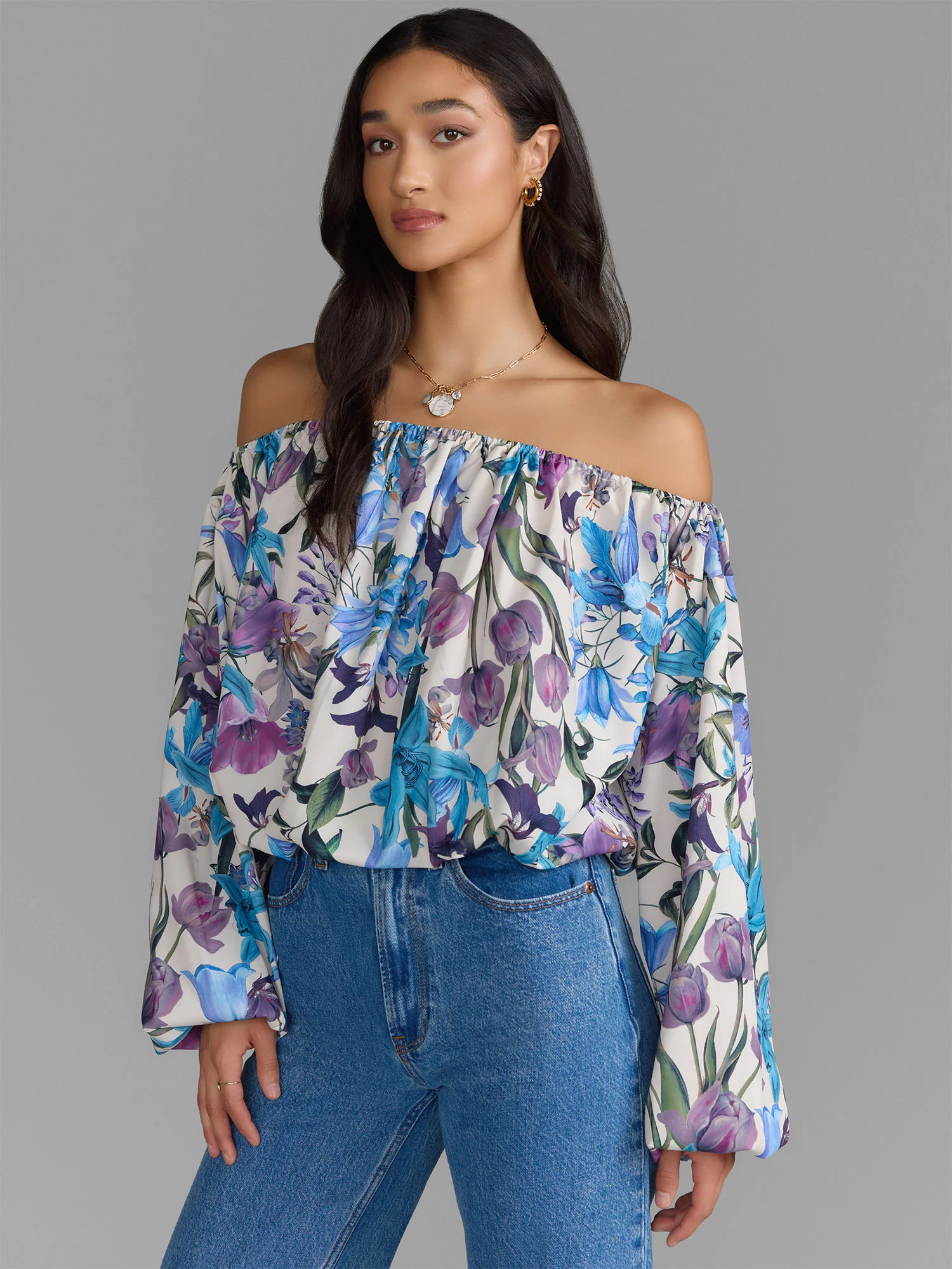 Over The Shoulder Printed Blouse