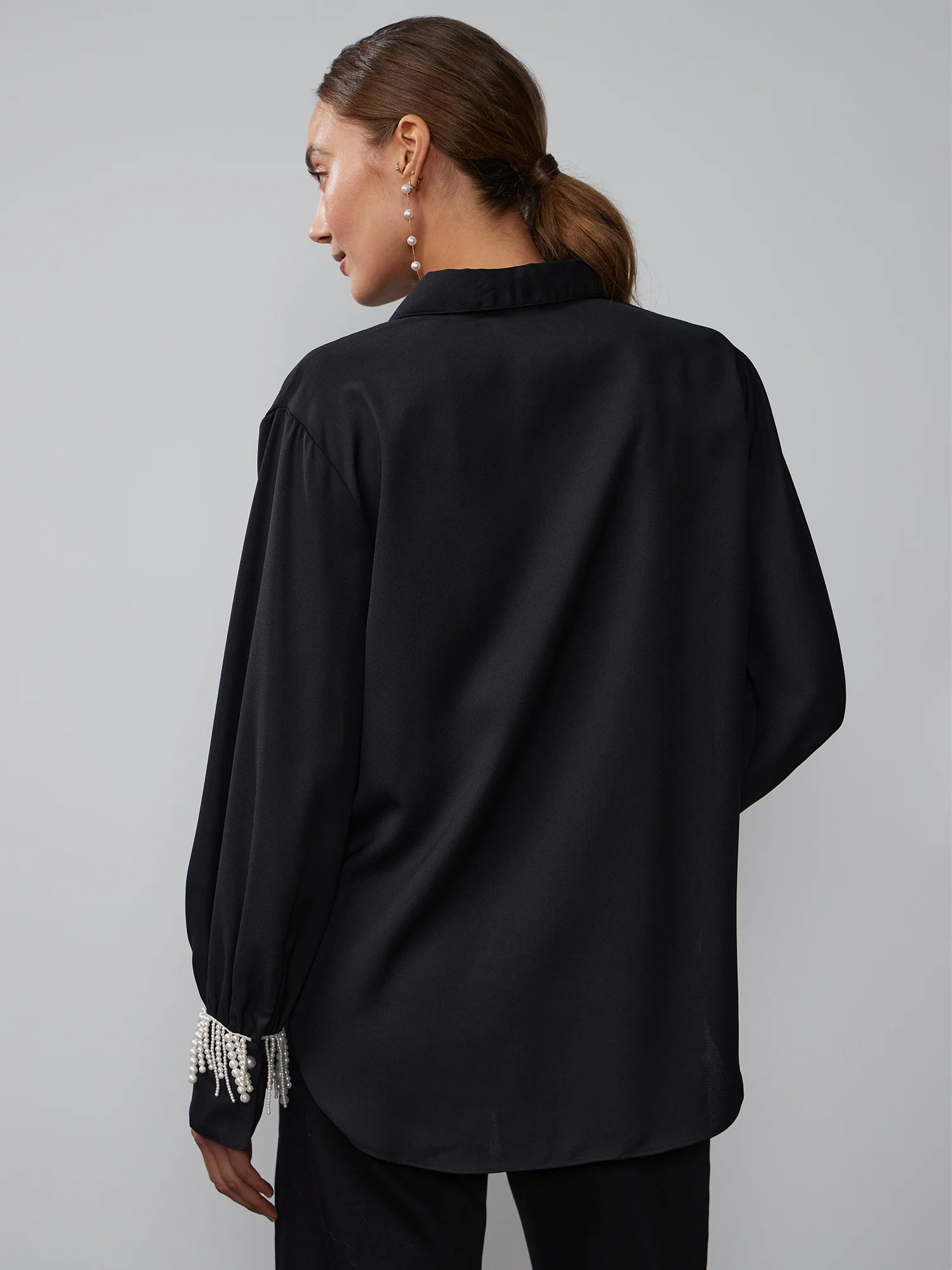 Long Sleeve Pearl Fringe Button Front Top - Image 3