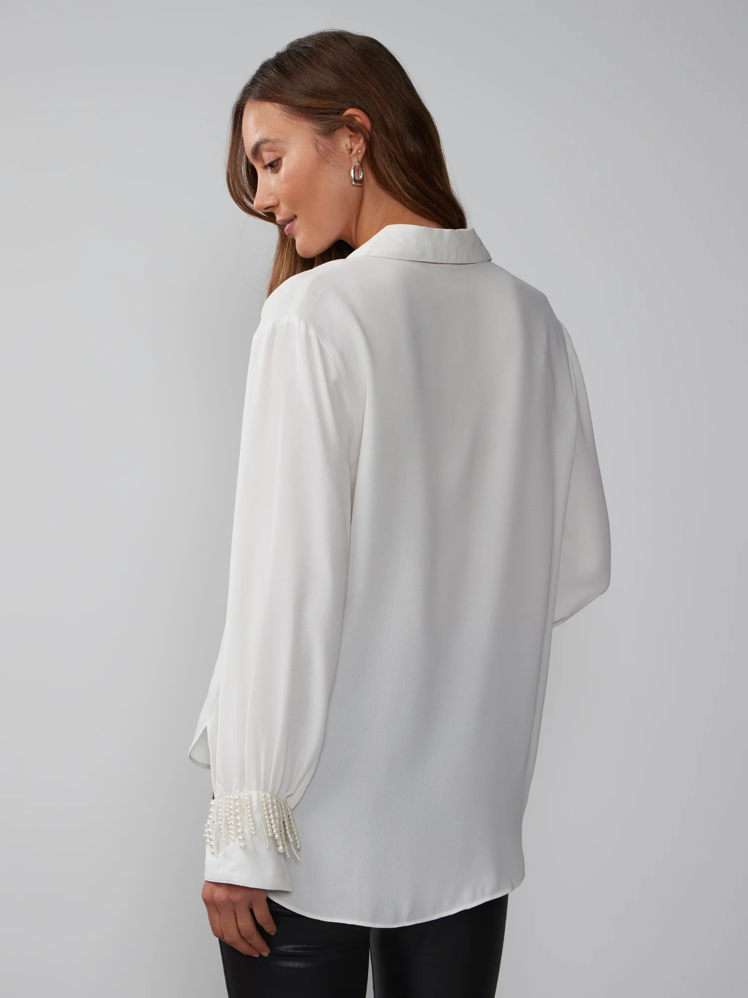 Long Sleeve Pearl Fringe Button Front Top - Image 8
