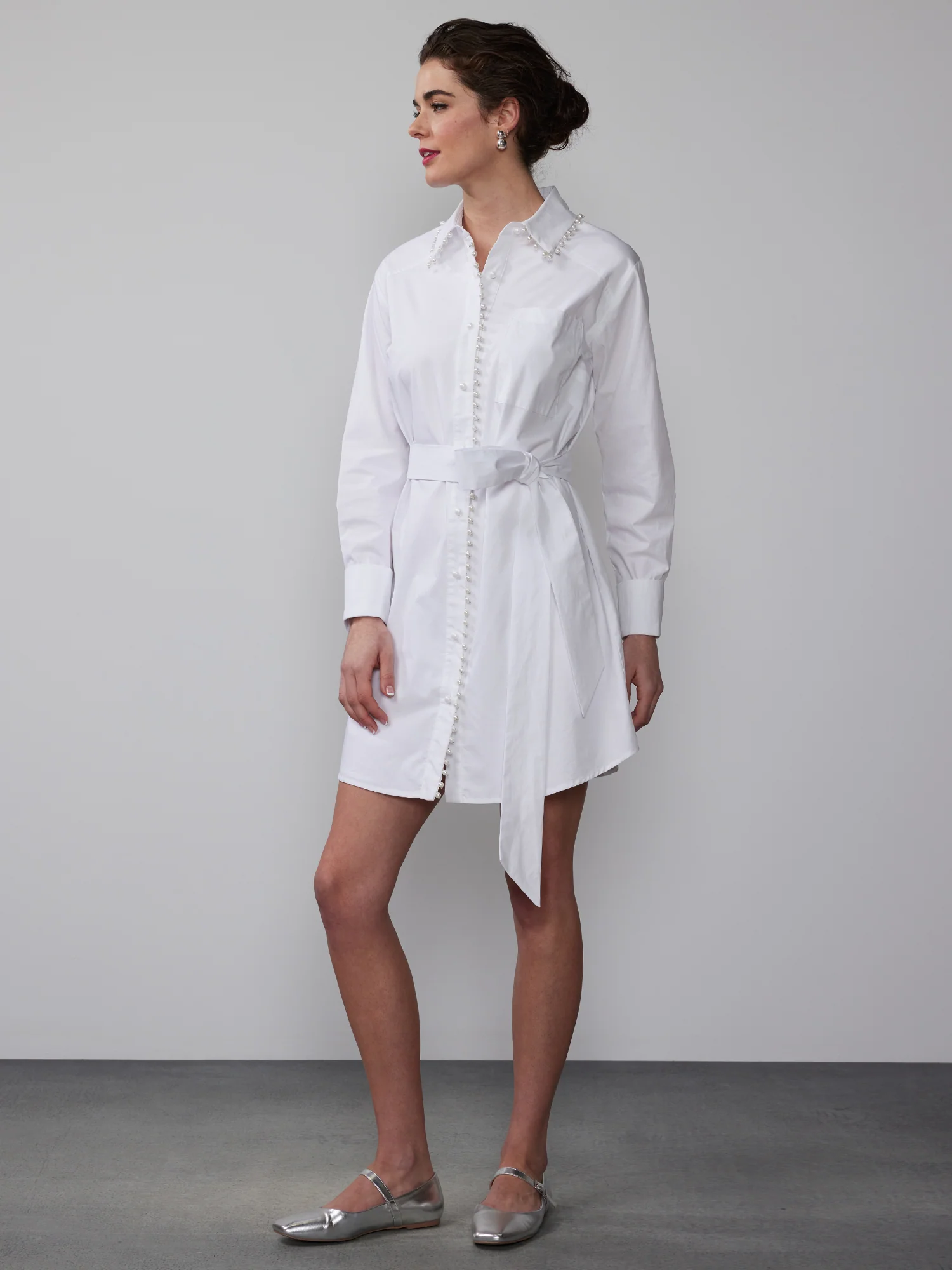 Striped Pearl Trim Poplin Shirt Dress - Image 6