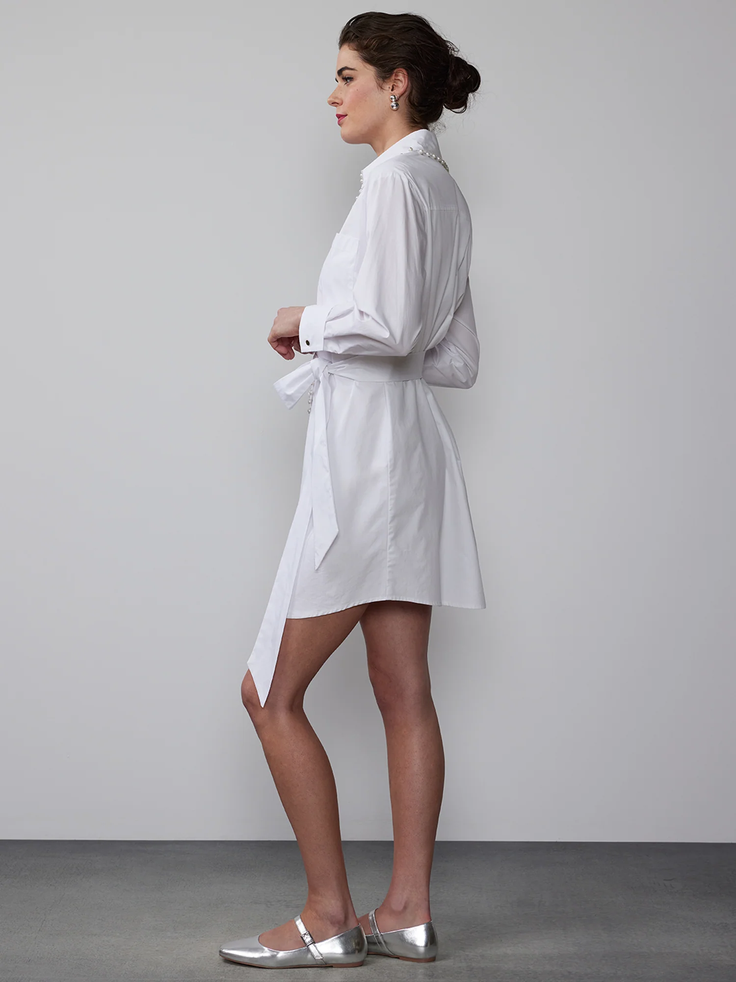 Striped Pearl Trim Poplin Shirt Dress - Image 7