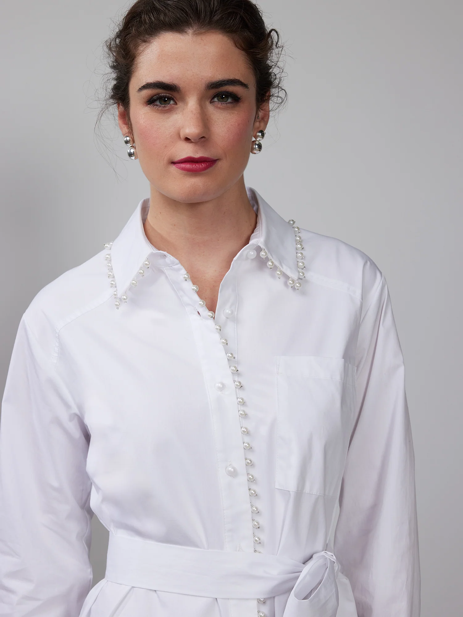 Striped Pearl Trim Poplin Shirt Dress - Image 9