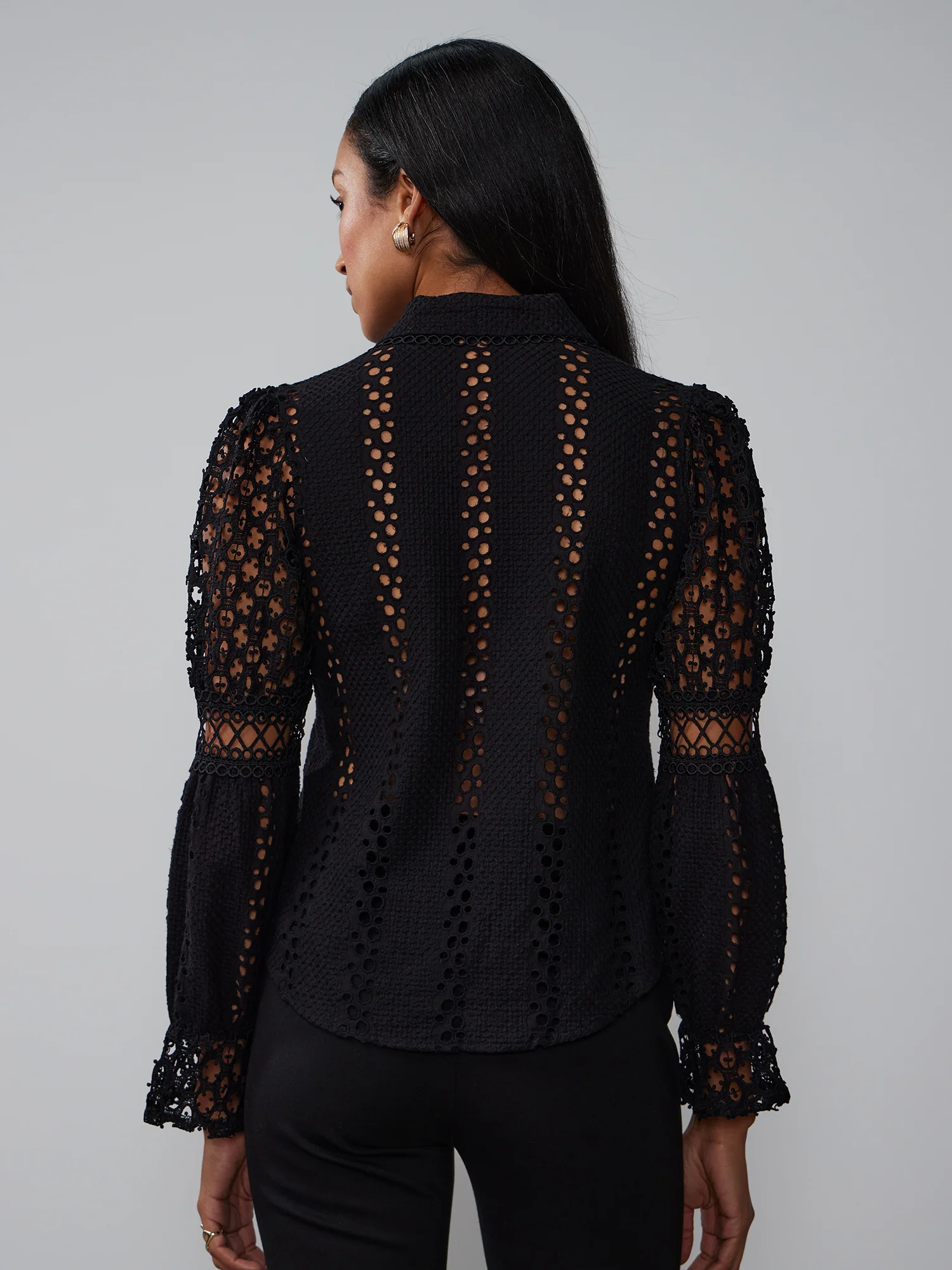 Balloon Sleeve Eyelet Shirt - Image 3