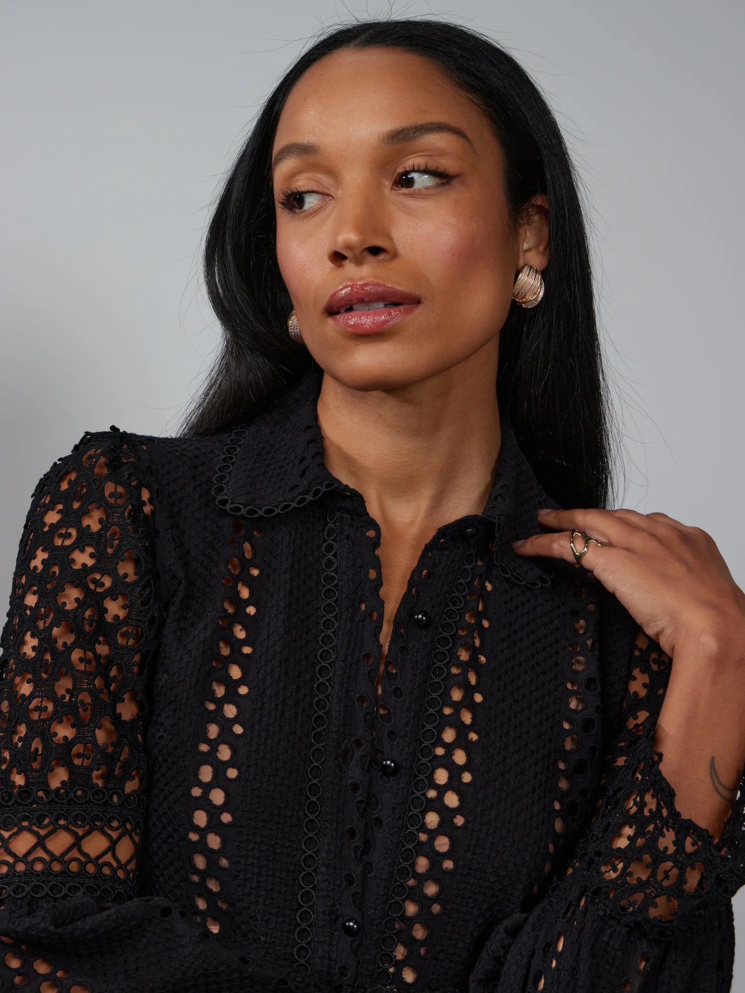 Balloon Sleeve Eyelet Shirt - Image 4