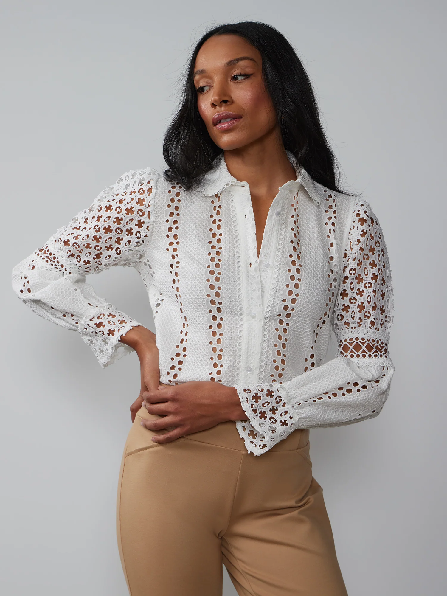 Balloon Sleeve Eyelet Shirt - Image 6