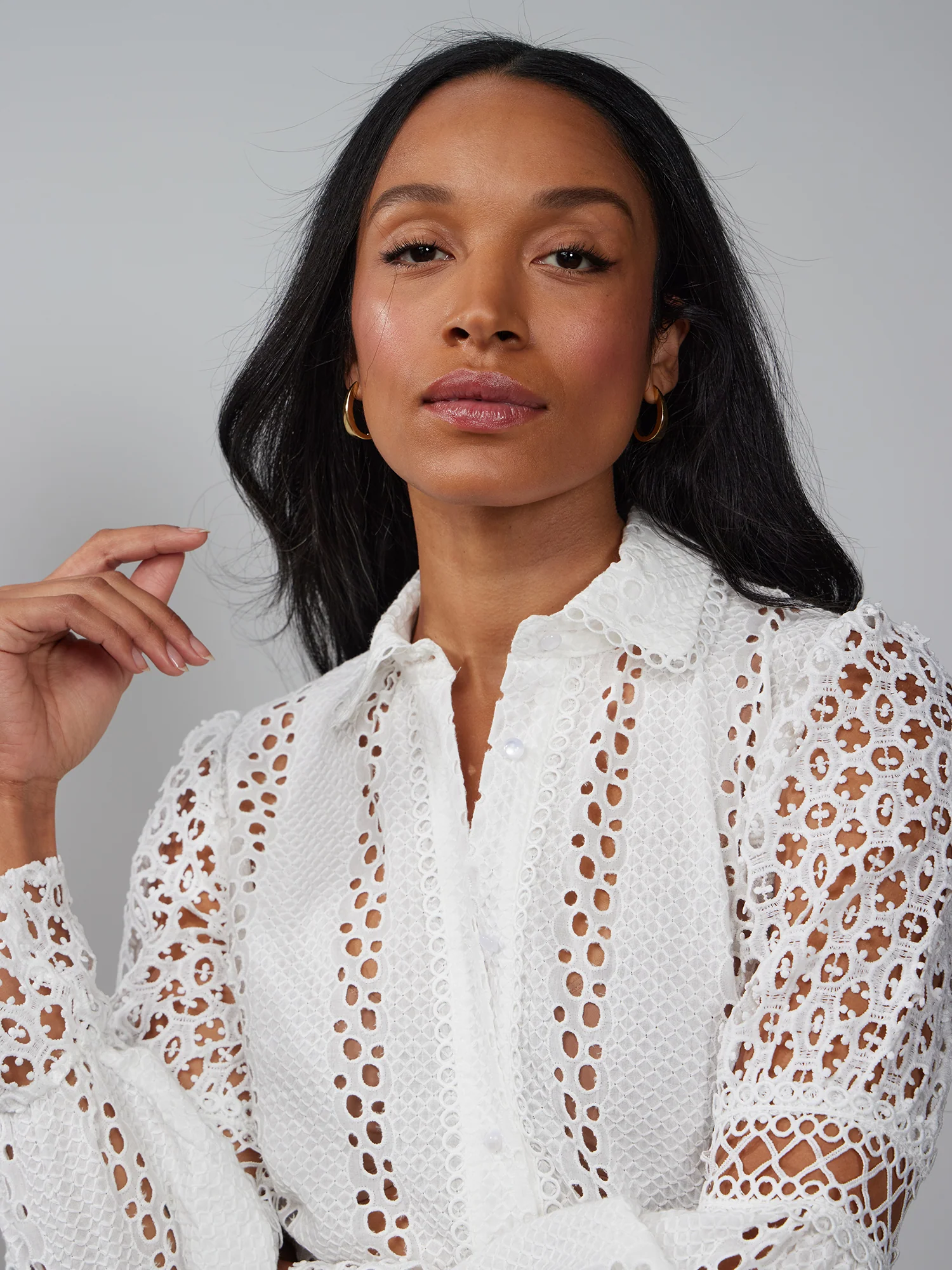 Balloon Sleeve Eyelet Shirt - Image 9