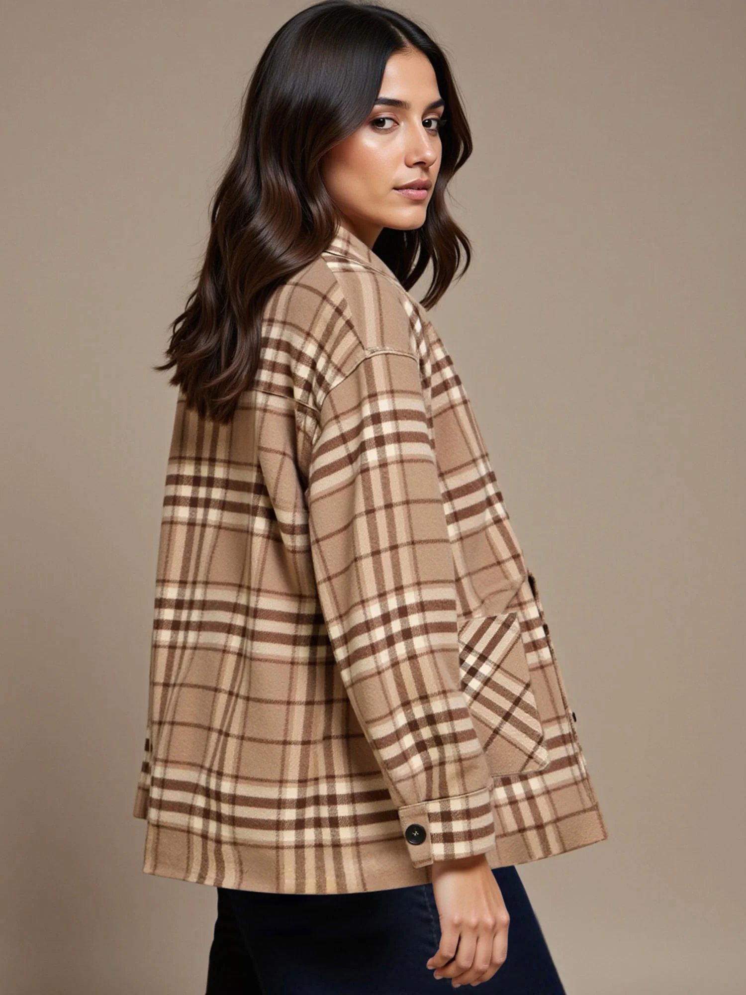 Long Sleeve Plaid Flannel Shacket - Image 4