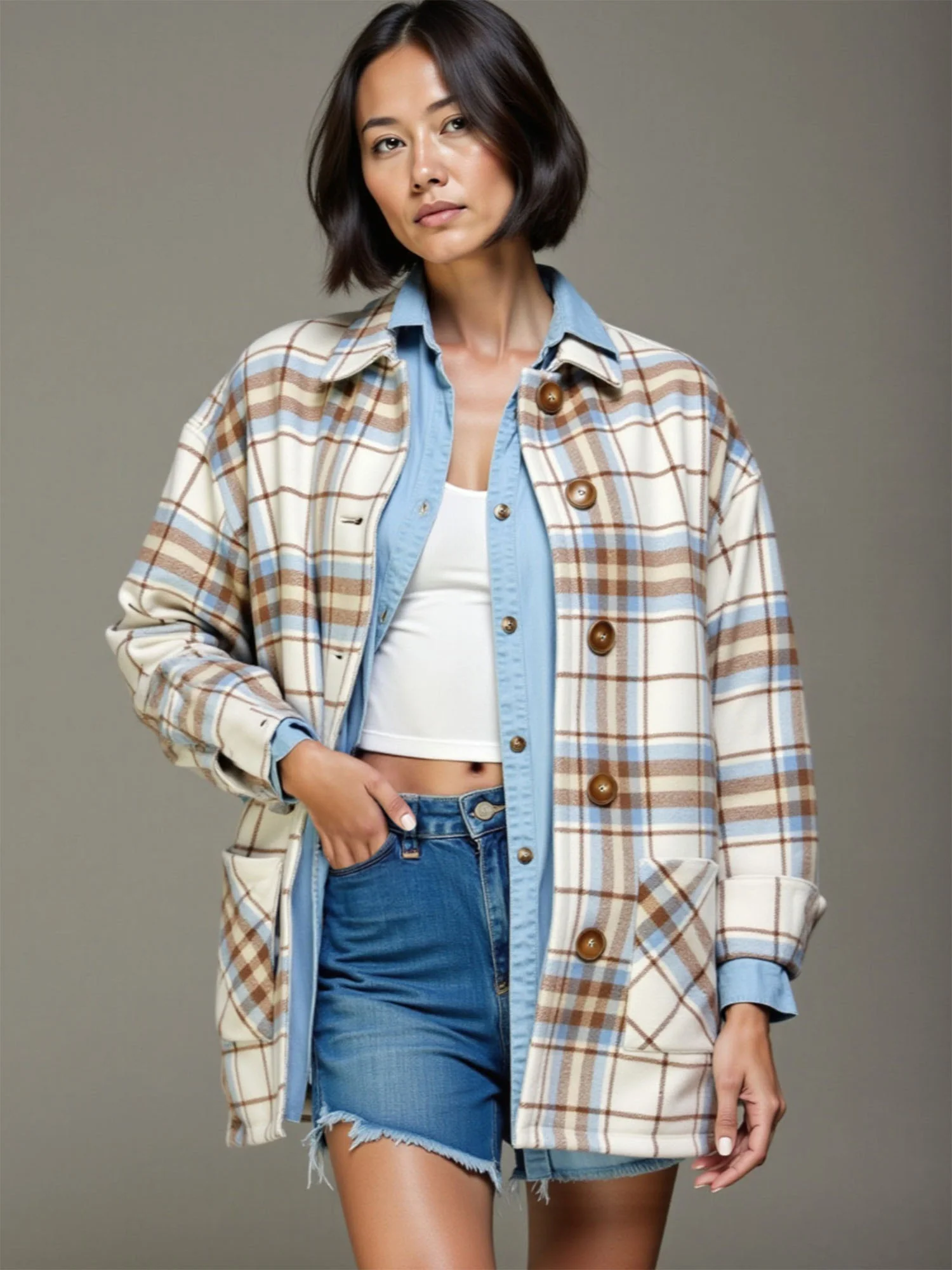 Long Sleeve Plaid Flannel Shacket - Image 6